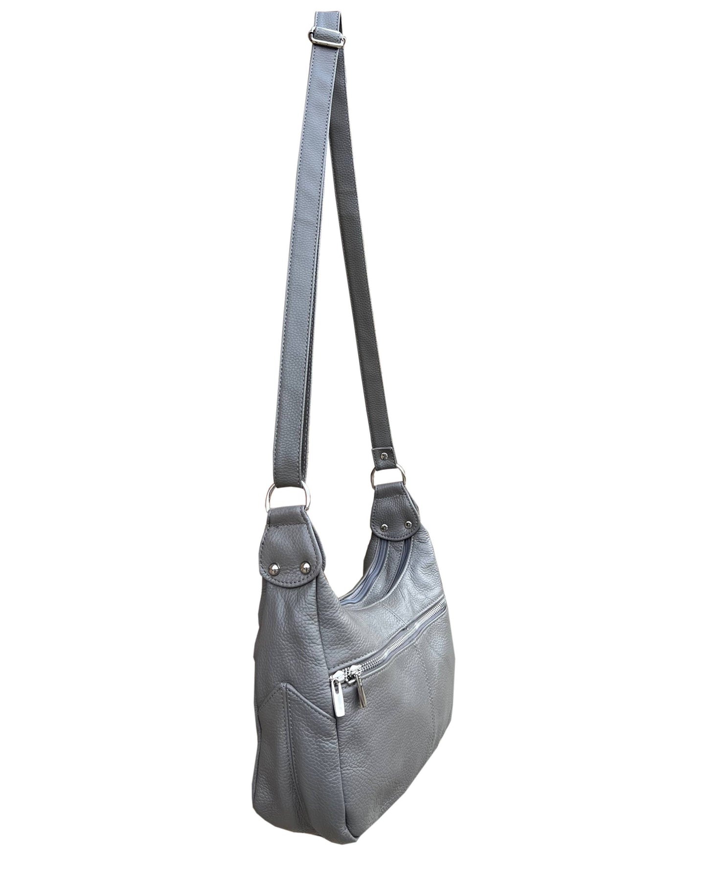 Cowhide Leather Crossbody Shoulder Bag: Gray