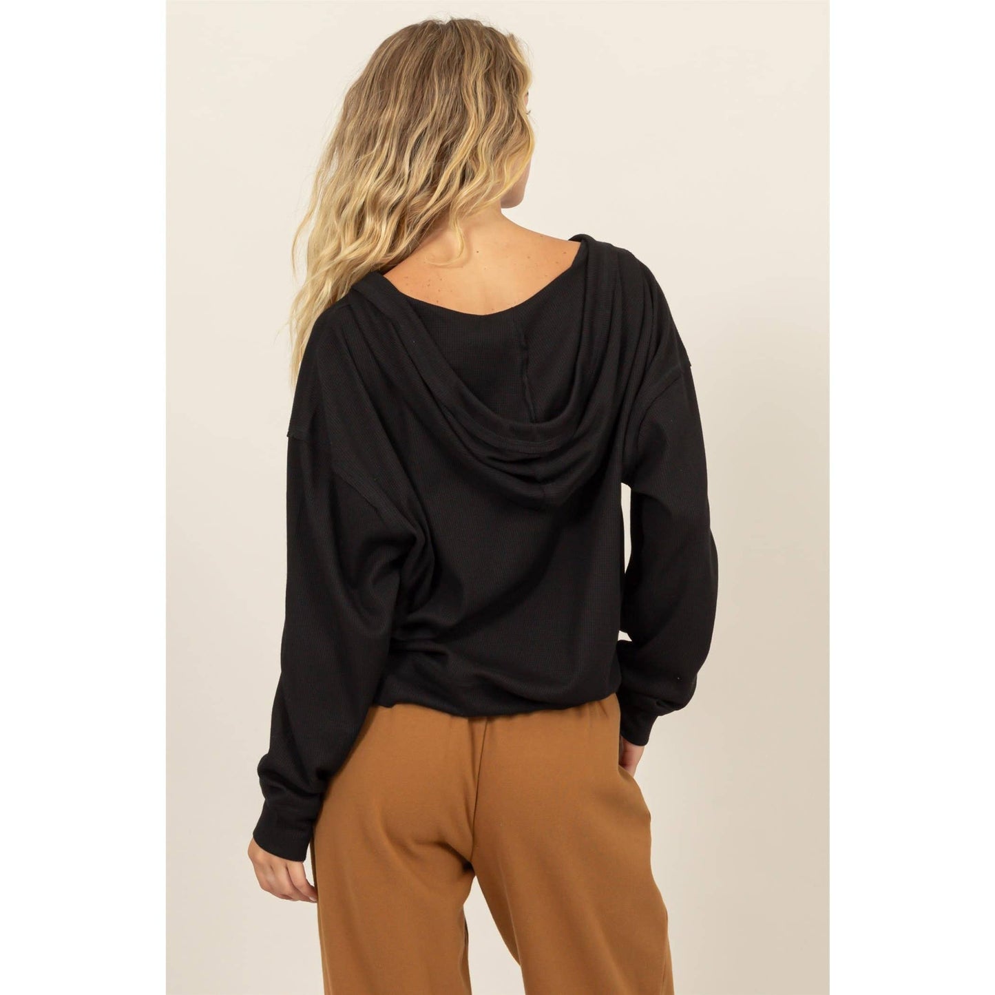 Avery Relaxed Fit Notch Neck Ribbed Hoodie