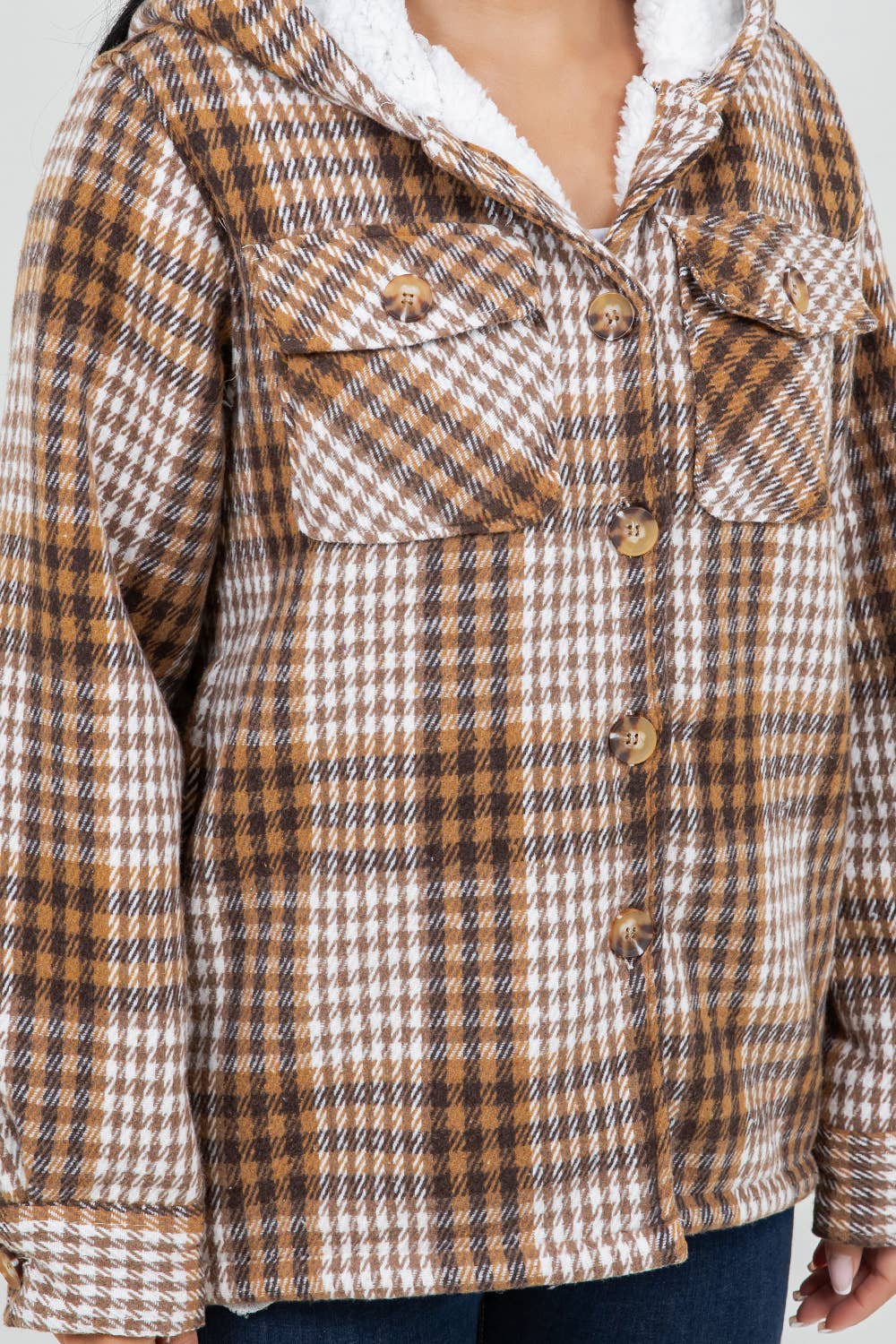 Nicole Plaid Hooded Flannel Shacket With Faux Fur Lining