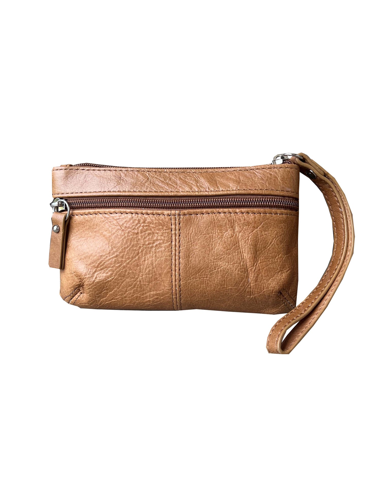 Genuine Leather Cosmetic Bag/Clutch Purse: Light Brown