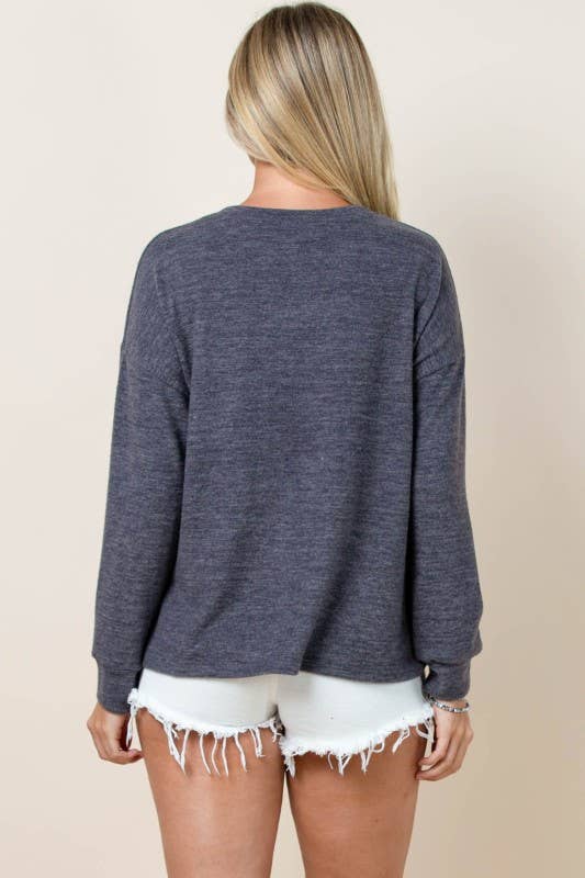 Horse Graphic Hacci Sweater - Charcoal