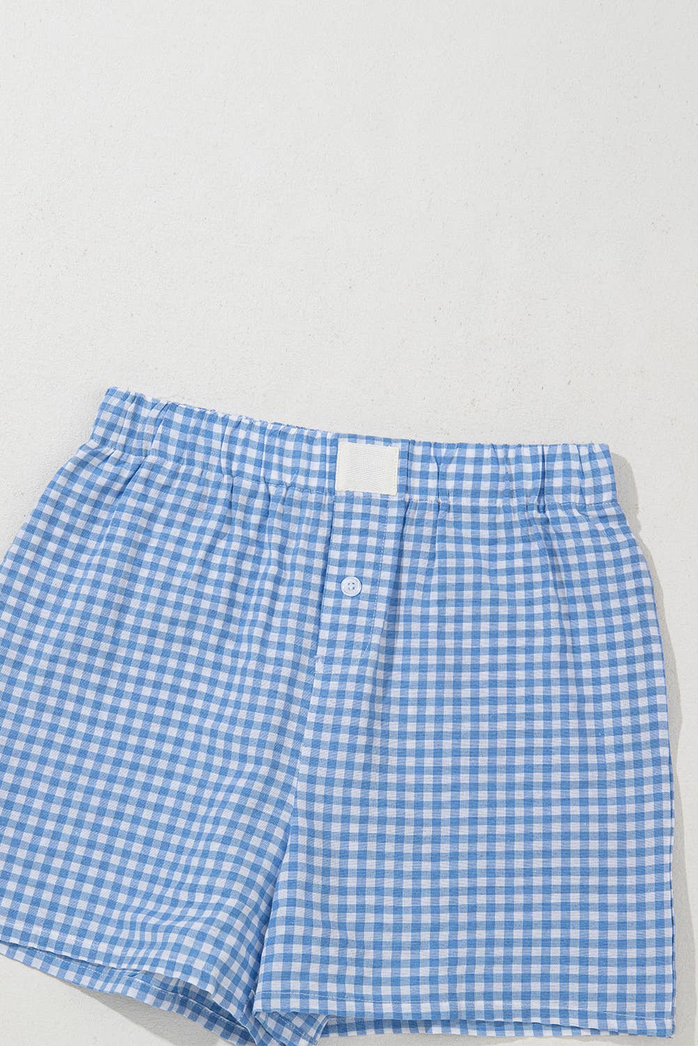 Blue Gingham Print High Waist Shorts