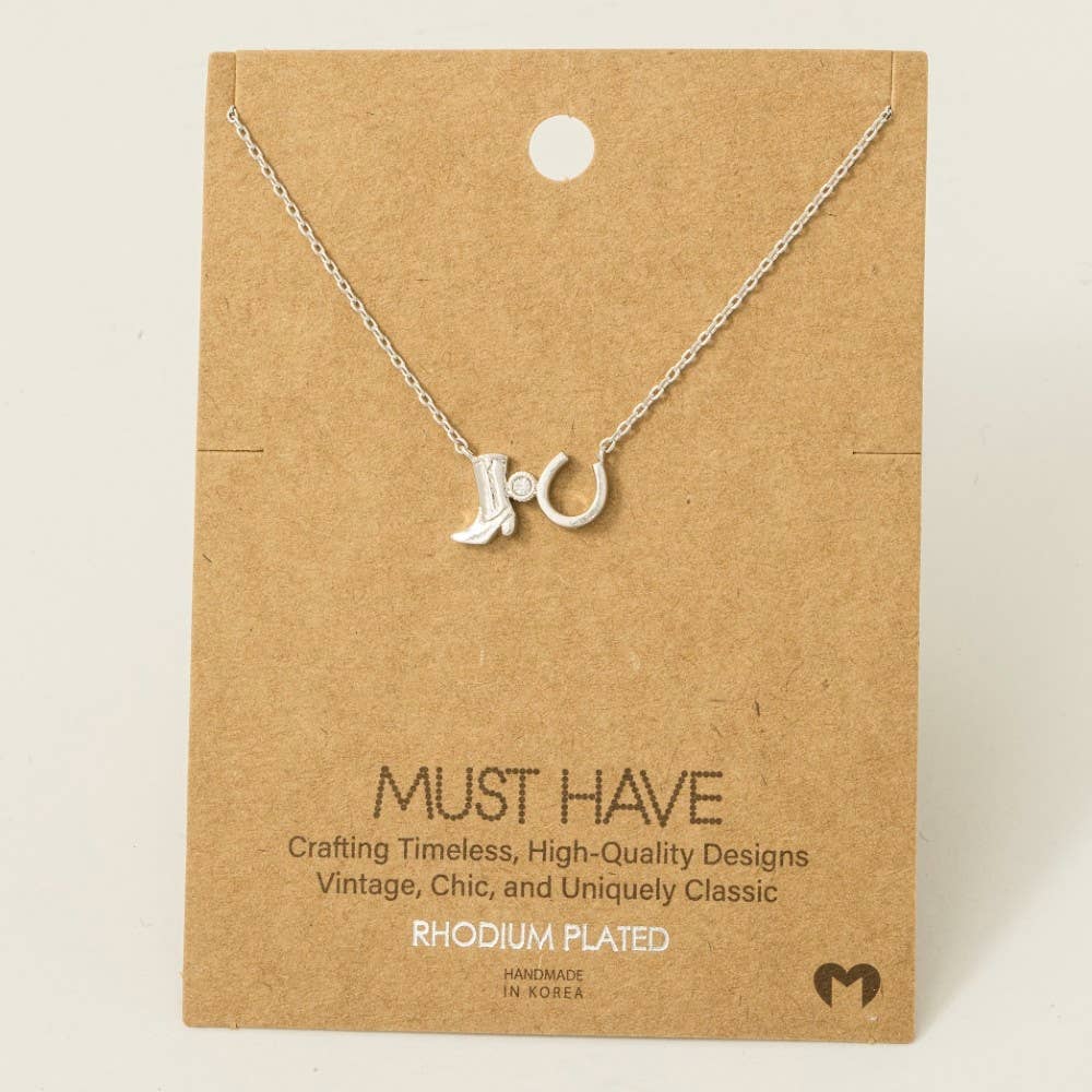 Western Cowboy Boots Horse Shoe Charm Necklace: G