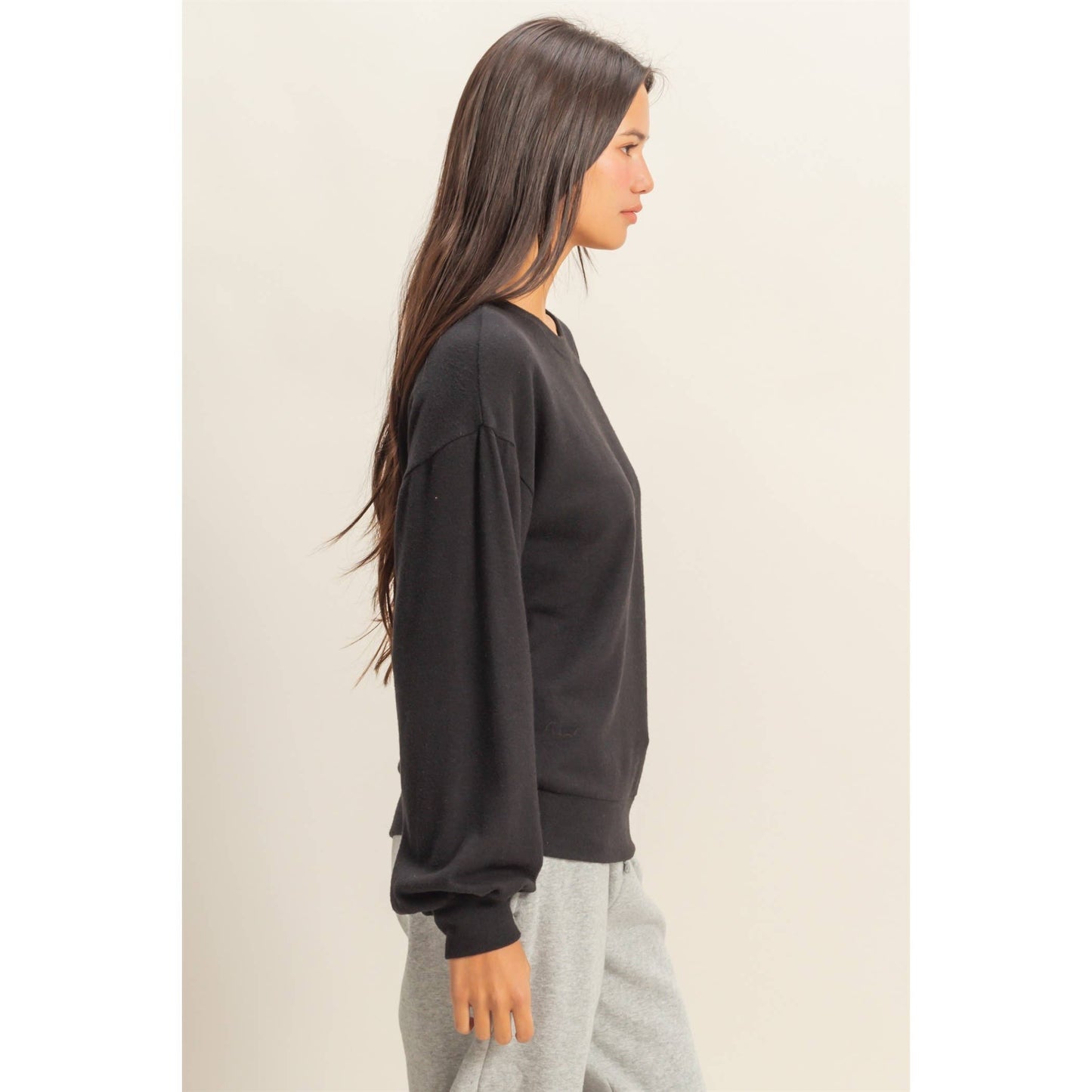 Sierra Soft Hacci Balloon Sleeve Pullover: Black