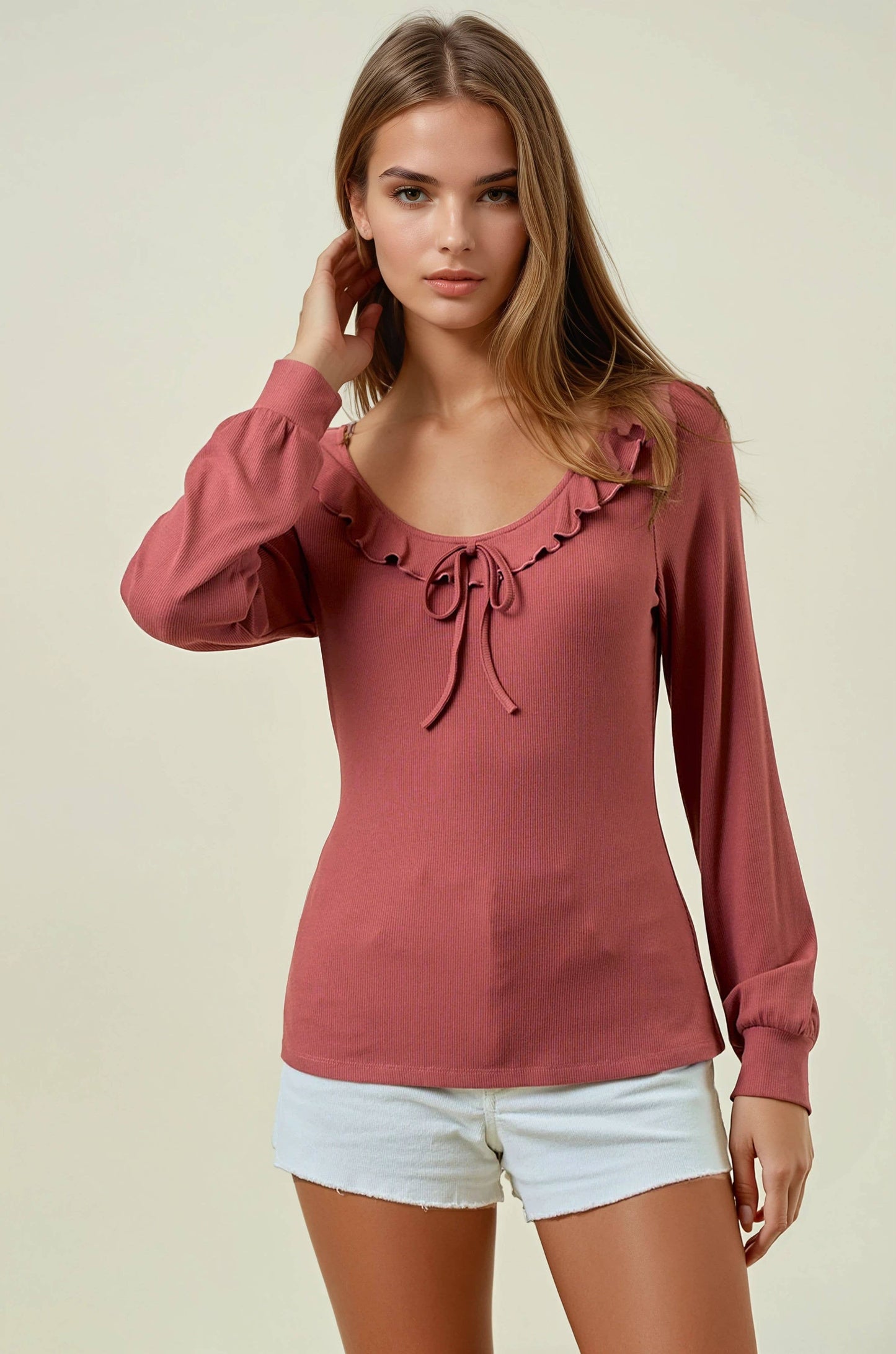Rayna Ruffle Detail Top - Marsala