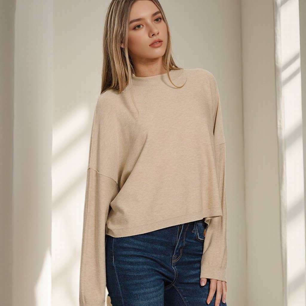 Meg Mock Neck Lightweight Sweater - Black
