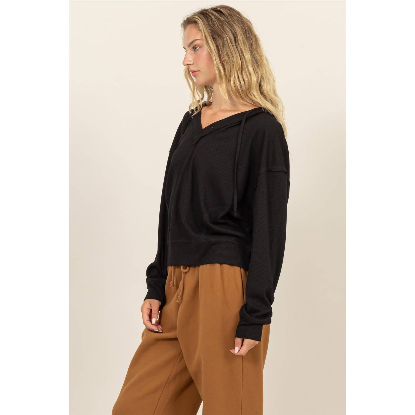 Avery Relaxed Fit Notch Neck Ribbed Hoodie