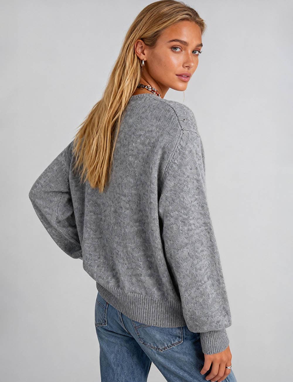 Kate Button Front Ribbed Knit Cardigan - Grey