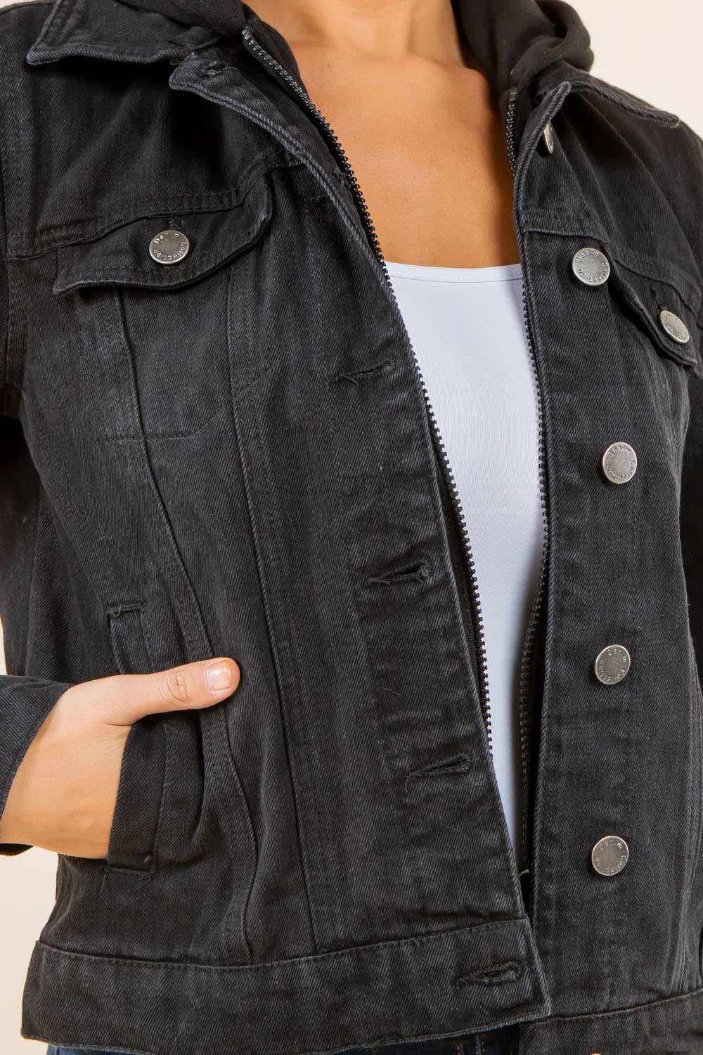 Danielle Hooded Black Denim Jacket