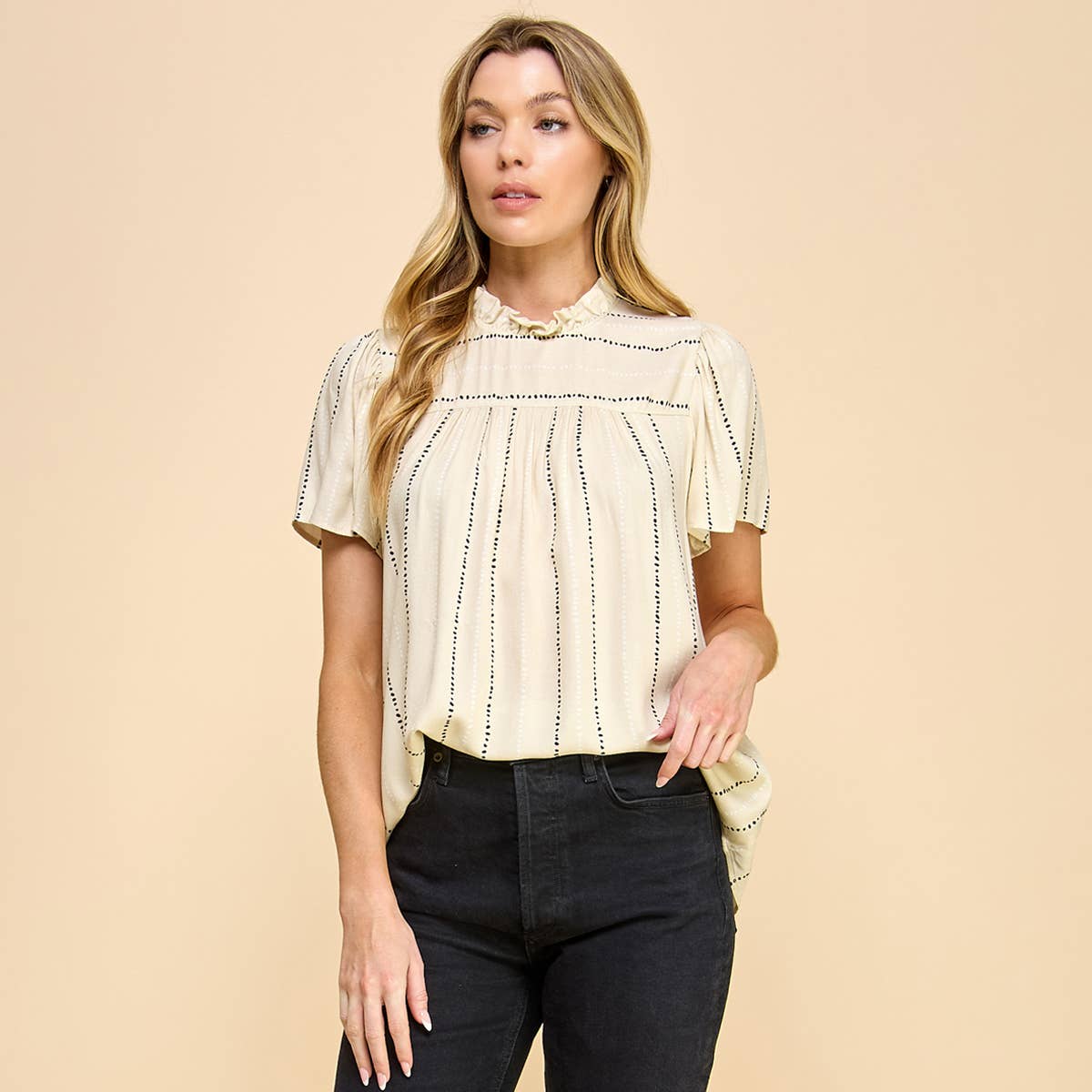 Sophia Flutter Sleeve Ruched Neck Top