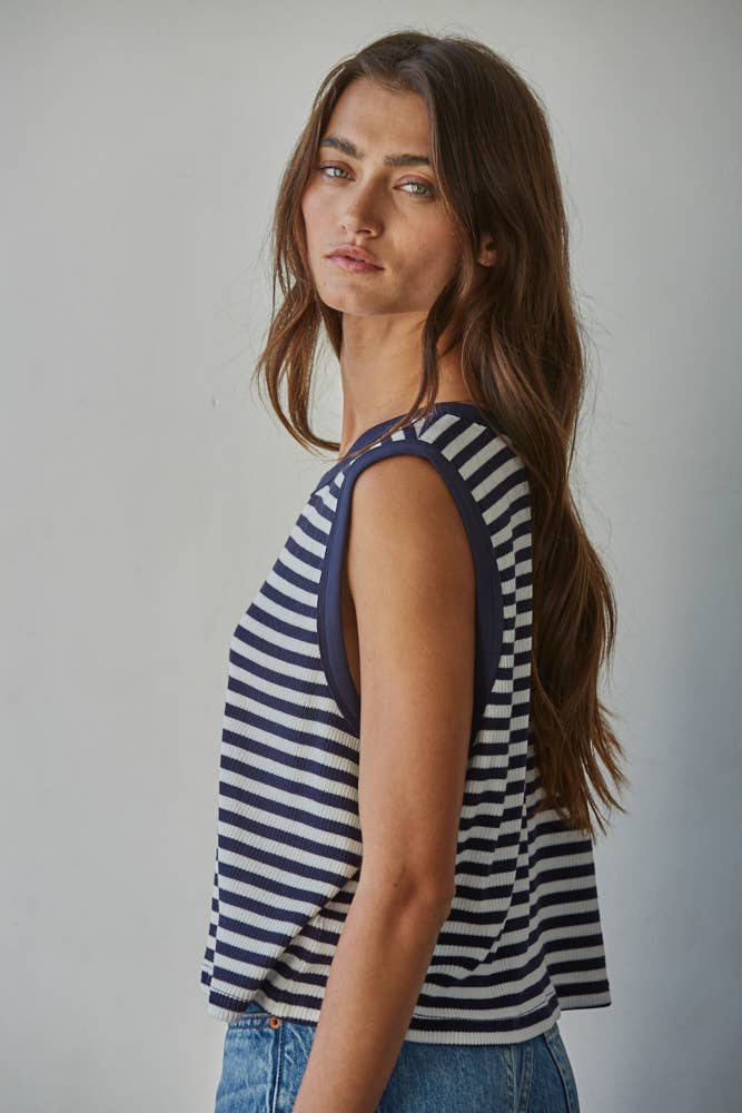 Stella Navy Striped Knit Sleeveless Top