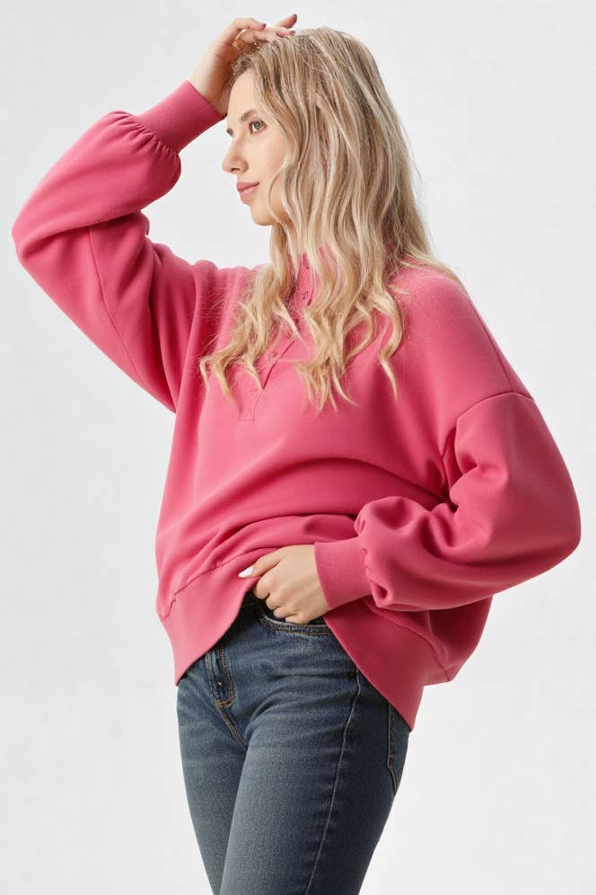 Sydney Button Down Henley Fleece Top