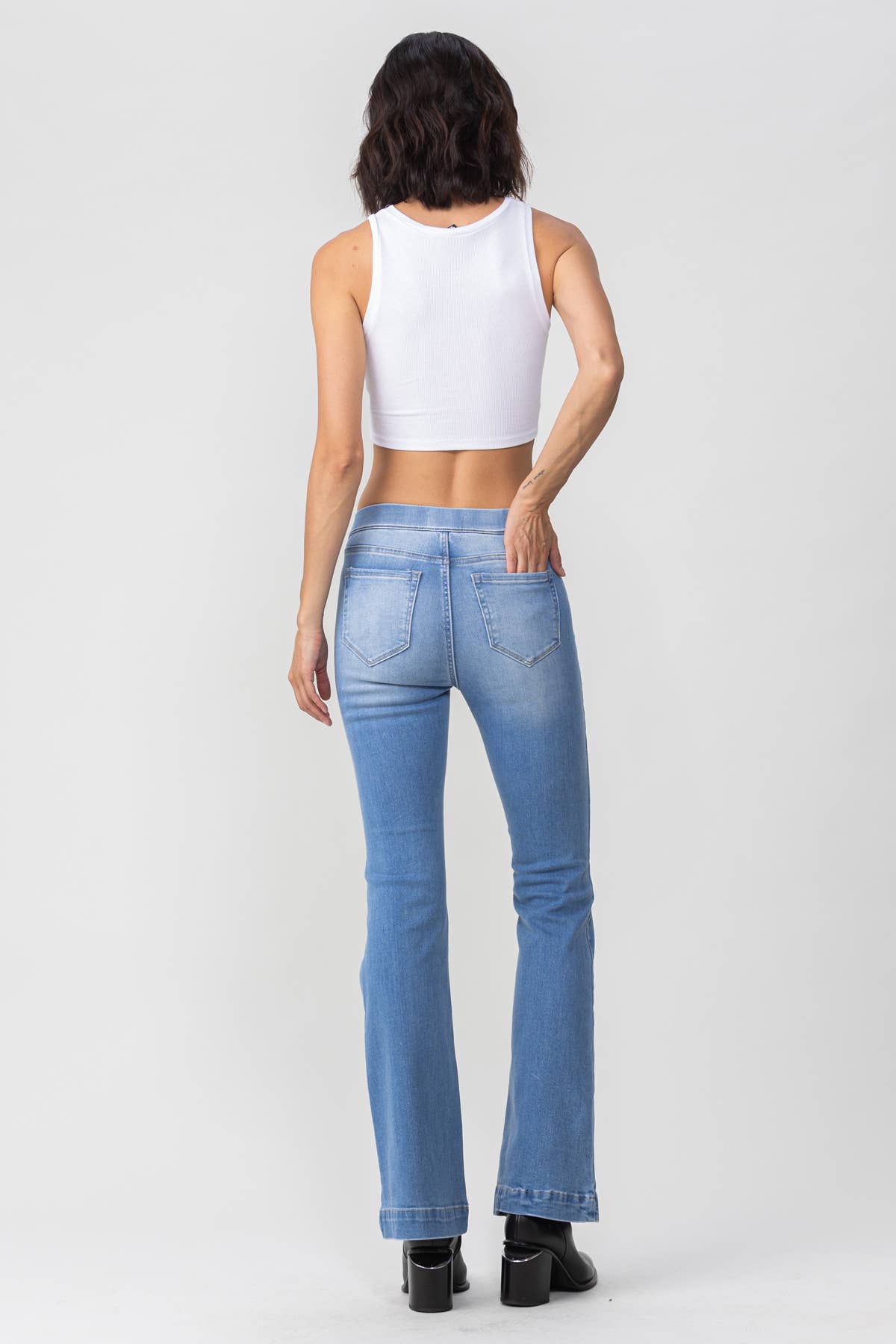 Jelly Brand Mid Rise Pull On Flare: Light Denim