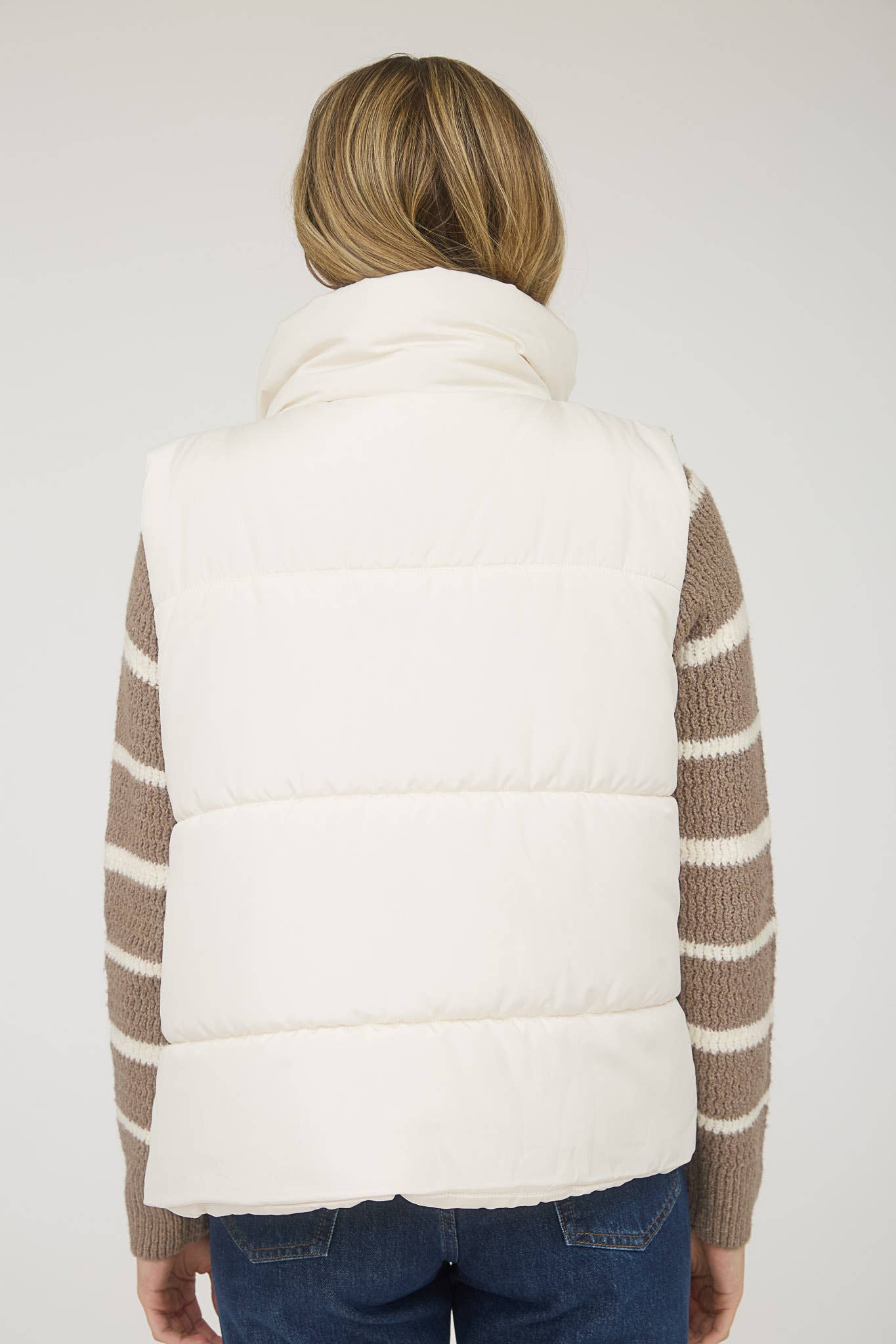 Madison Zip Up Puffer Vest - Ivory