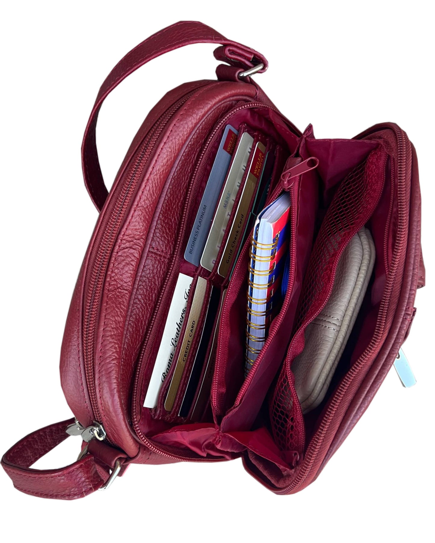 Genuine Leather Crossbody Front & Back Organizer : Brown