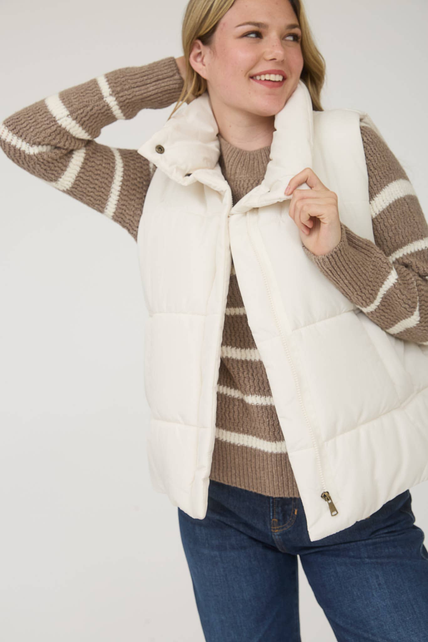 Madison Zip Up Puffer Vest - Ivory