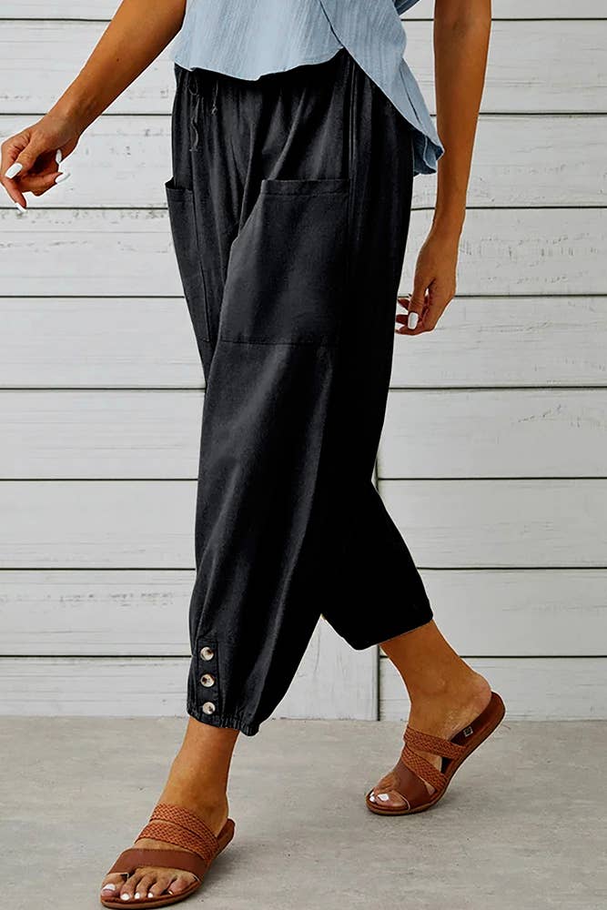 Harper Button Hem Jogger - Black