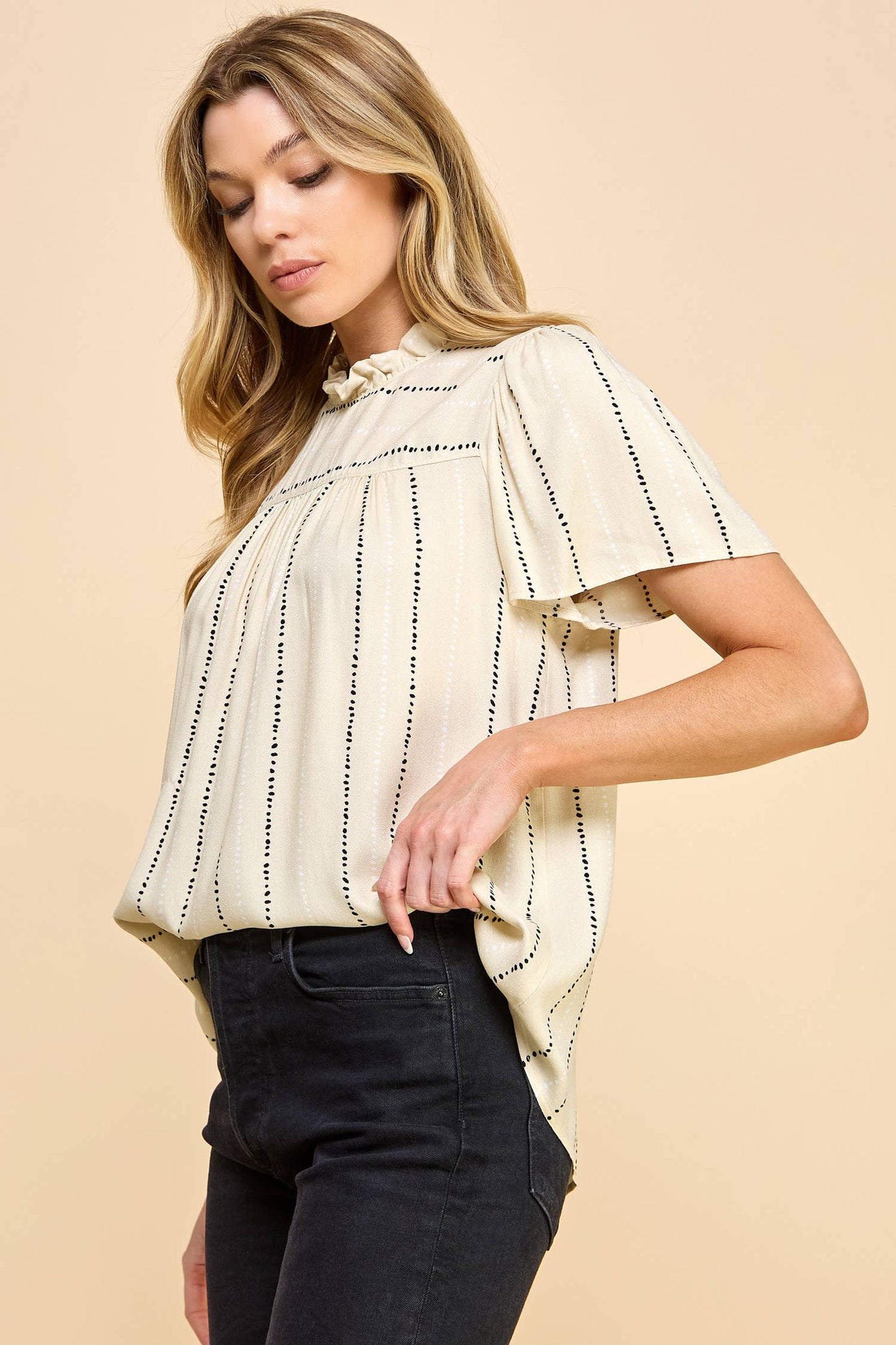 Sophia Flutter Sleeve Ruched Neck Top