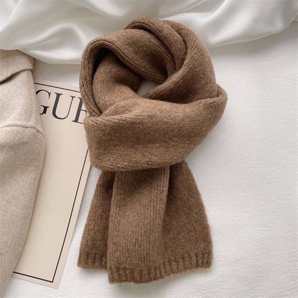 Classic Solid Color Knitted Scarf: Black