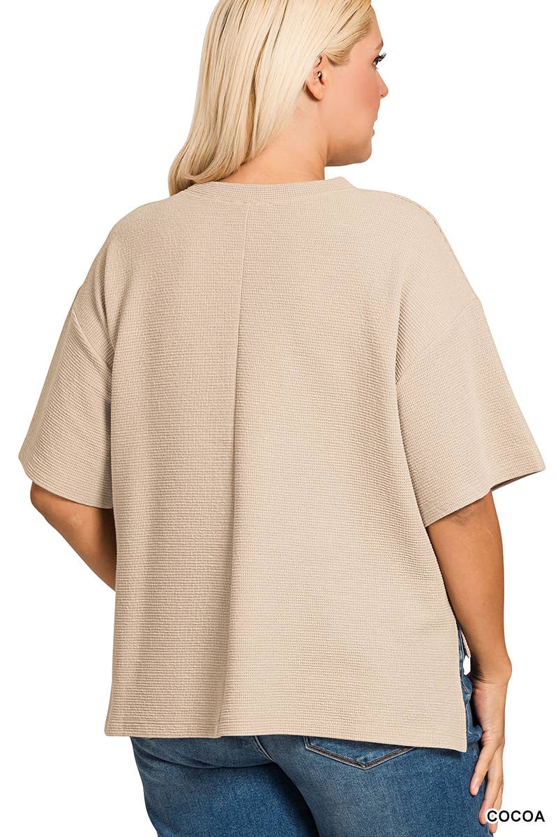 Plus Katherine Knit Side Slits Top - Cocoa (1X/2X/3X)