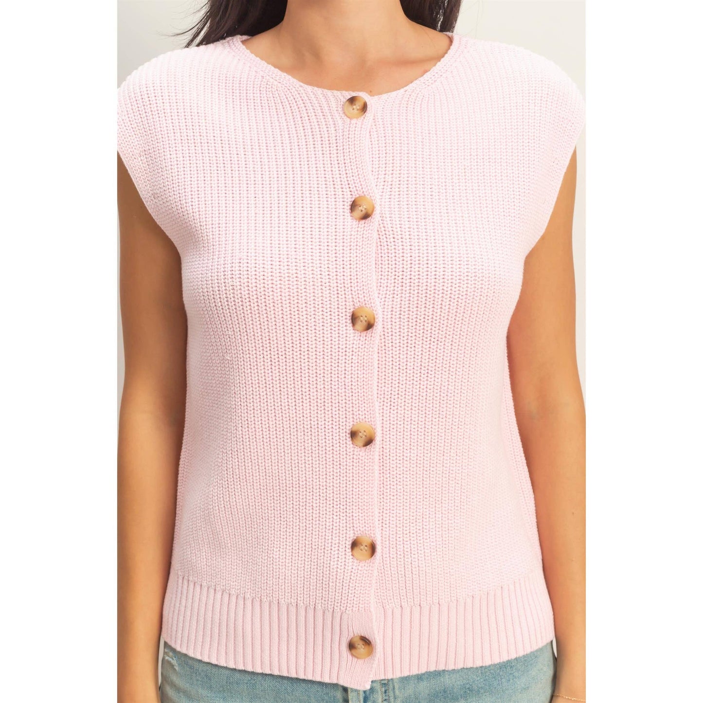Kayleigh Sleeveless Button-Up Ribbed Vest