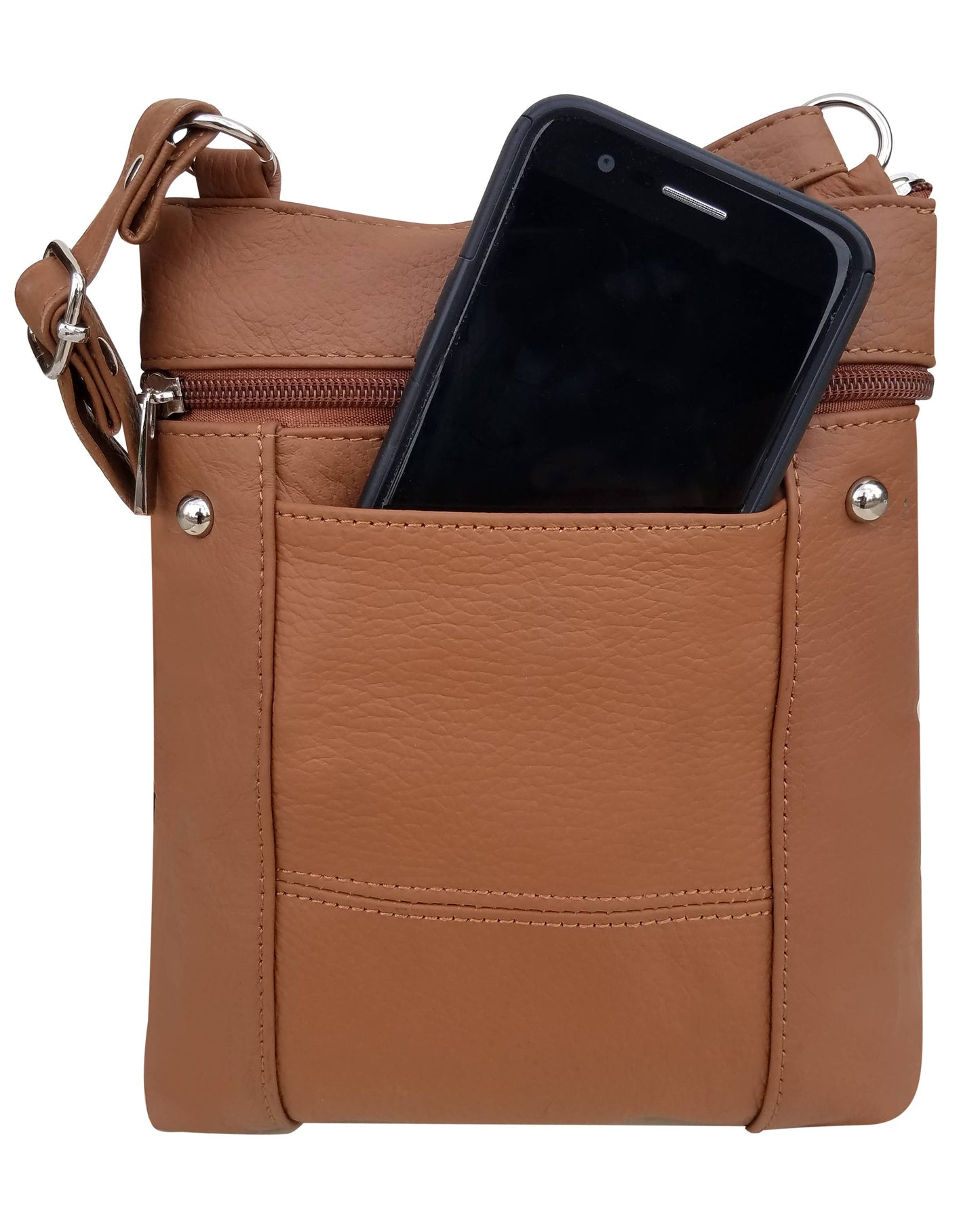 Cowhide Leather Crossbody With Phone Pocket: Cream