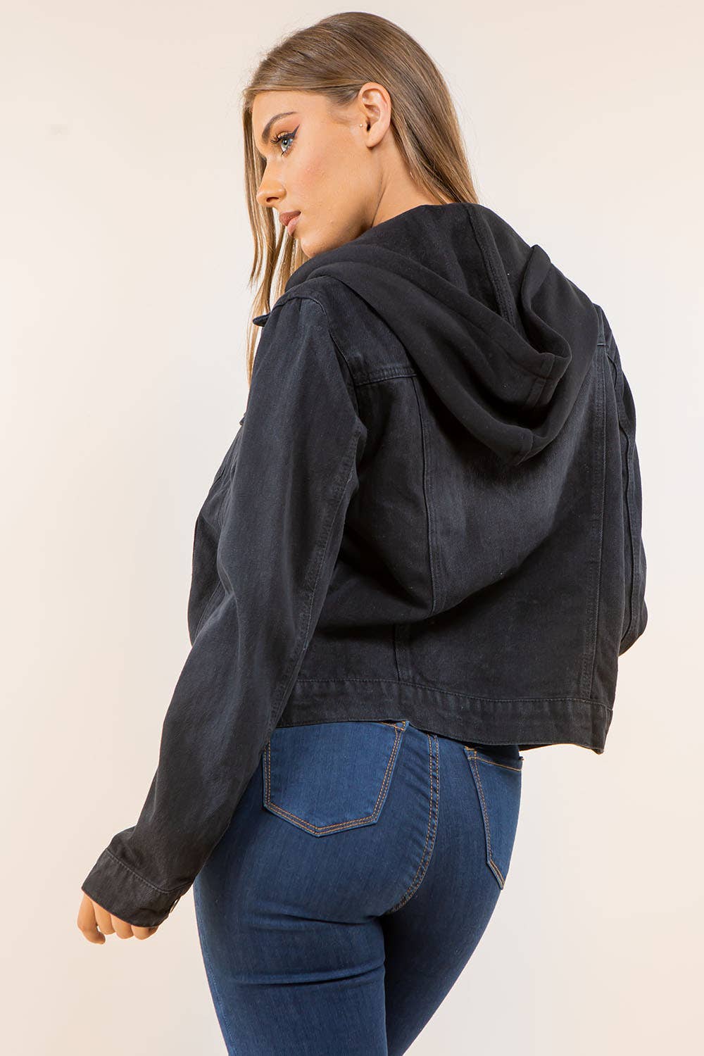 Danielle Hooded Black Denim Jacket