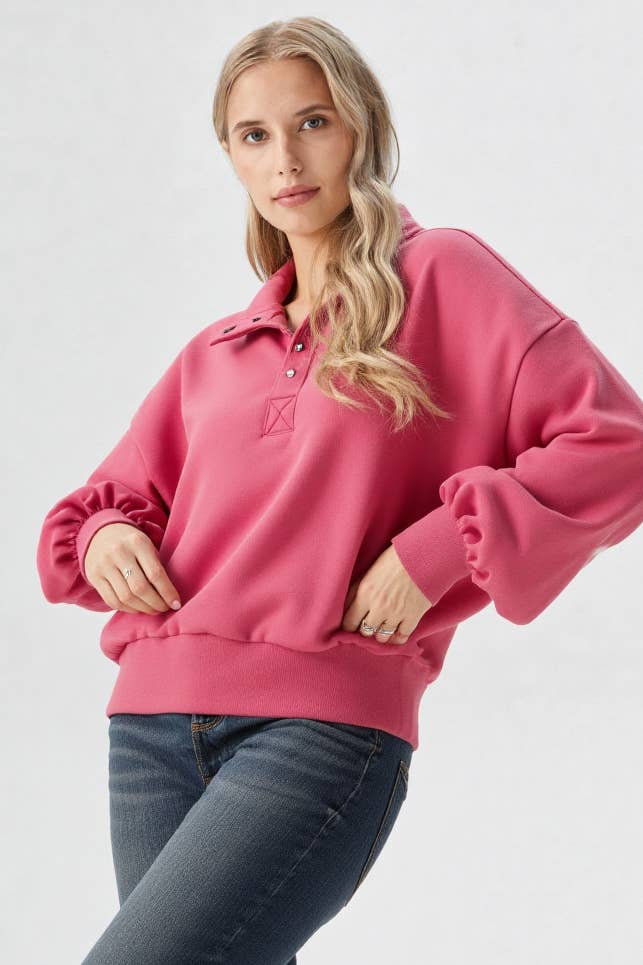 Sydney Button Down Henley Fleece Top