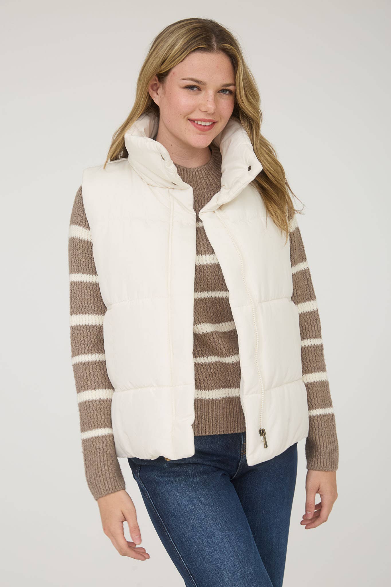 Madison Zip Up Puffer Vest - Ivory