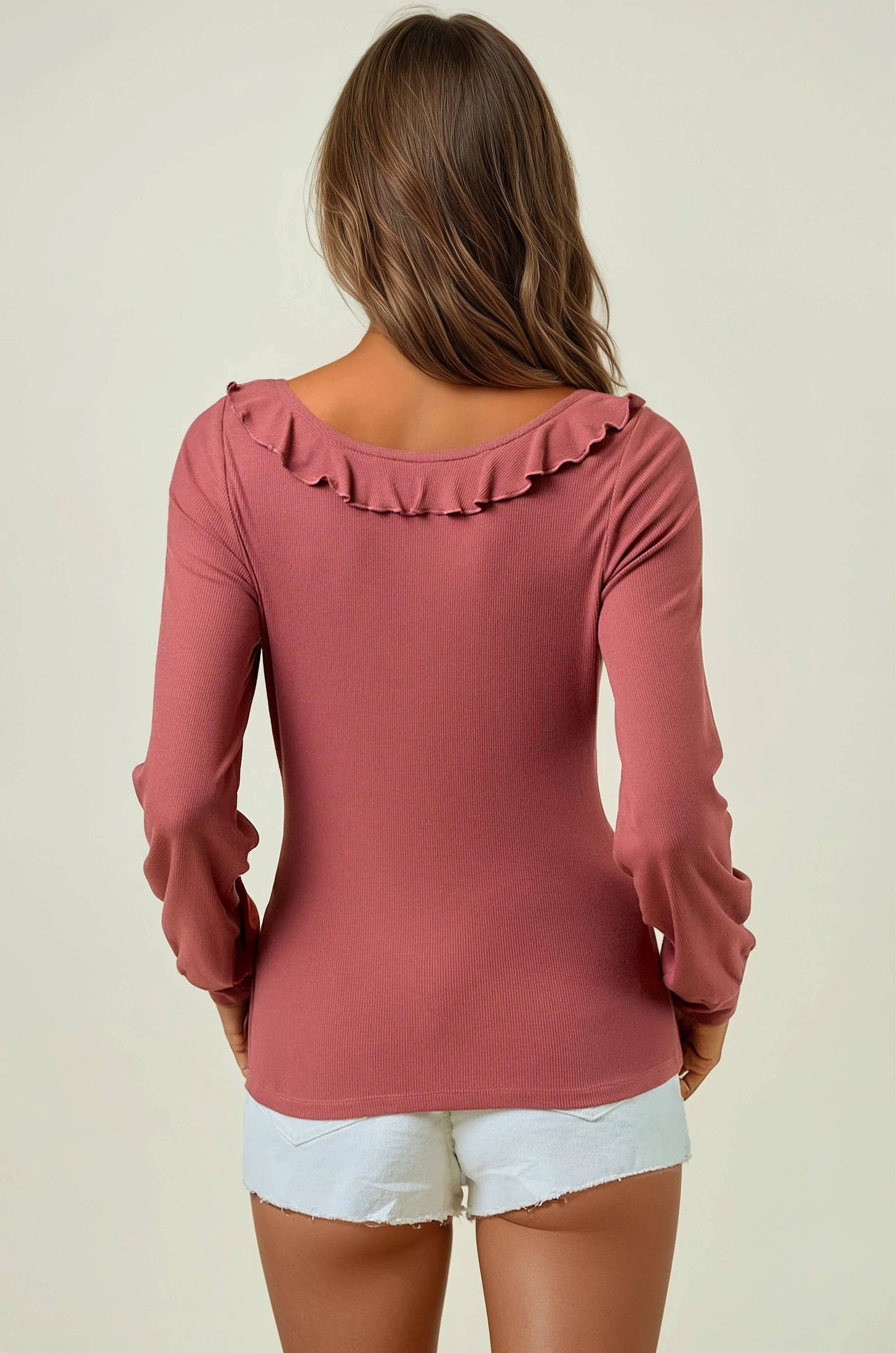 Rayna Ruffle Detail Top - Marsala