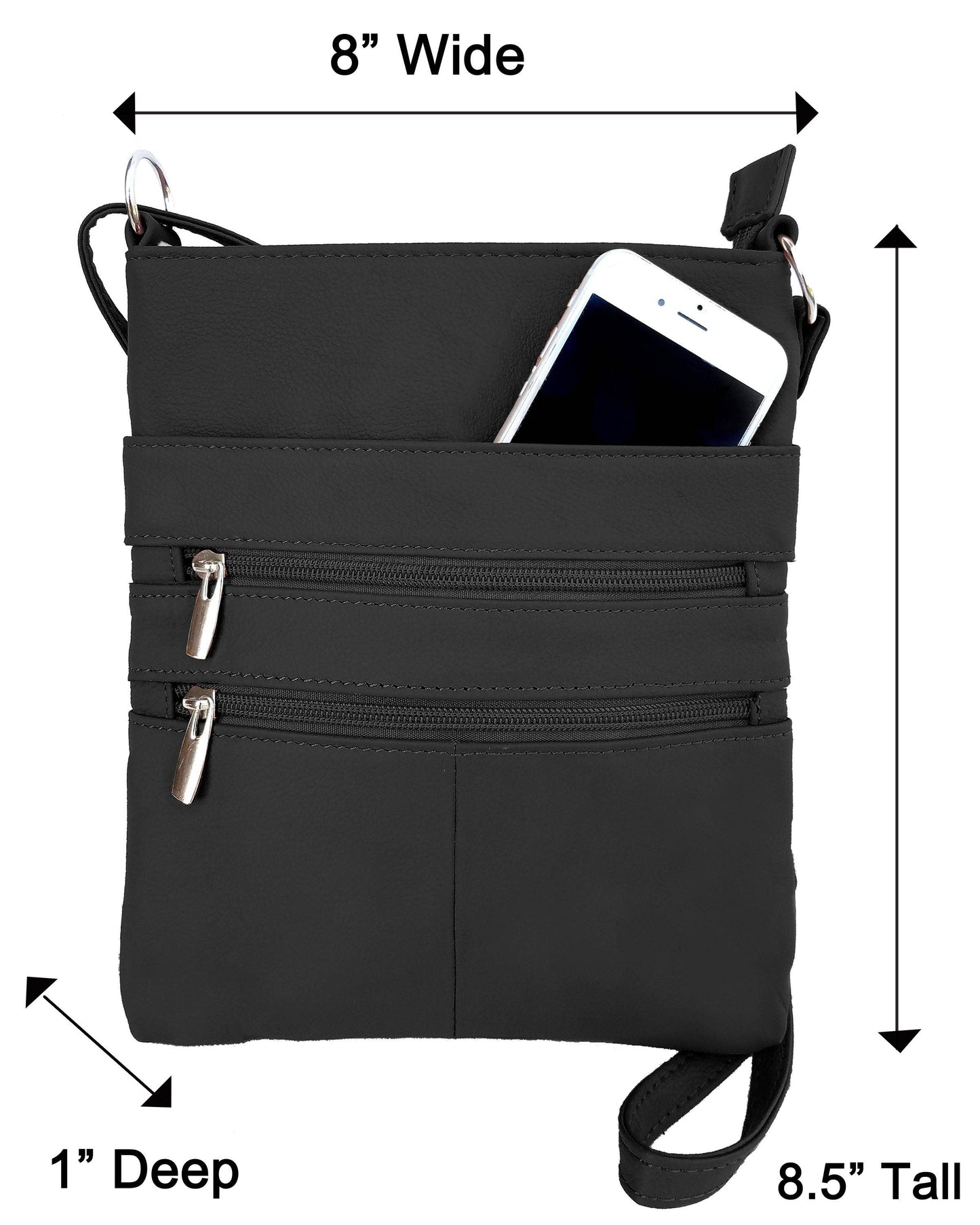 Genuine Leather Crossbody Multiple Pockets: Black
