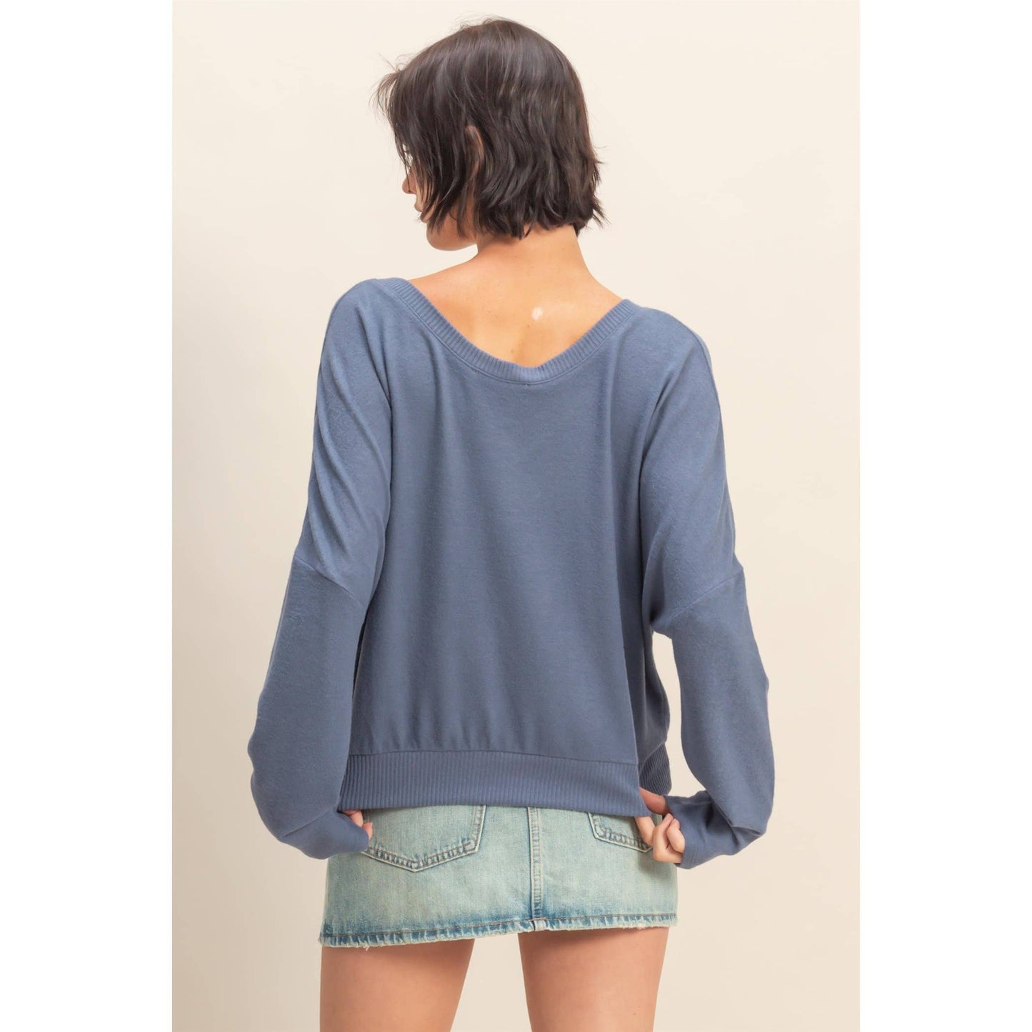 Valerie Vneck Lightweight Sweater: Dusty Navy