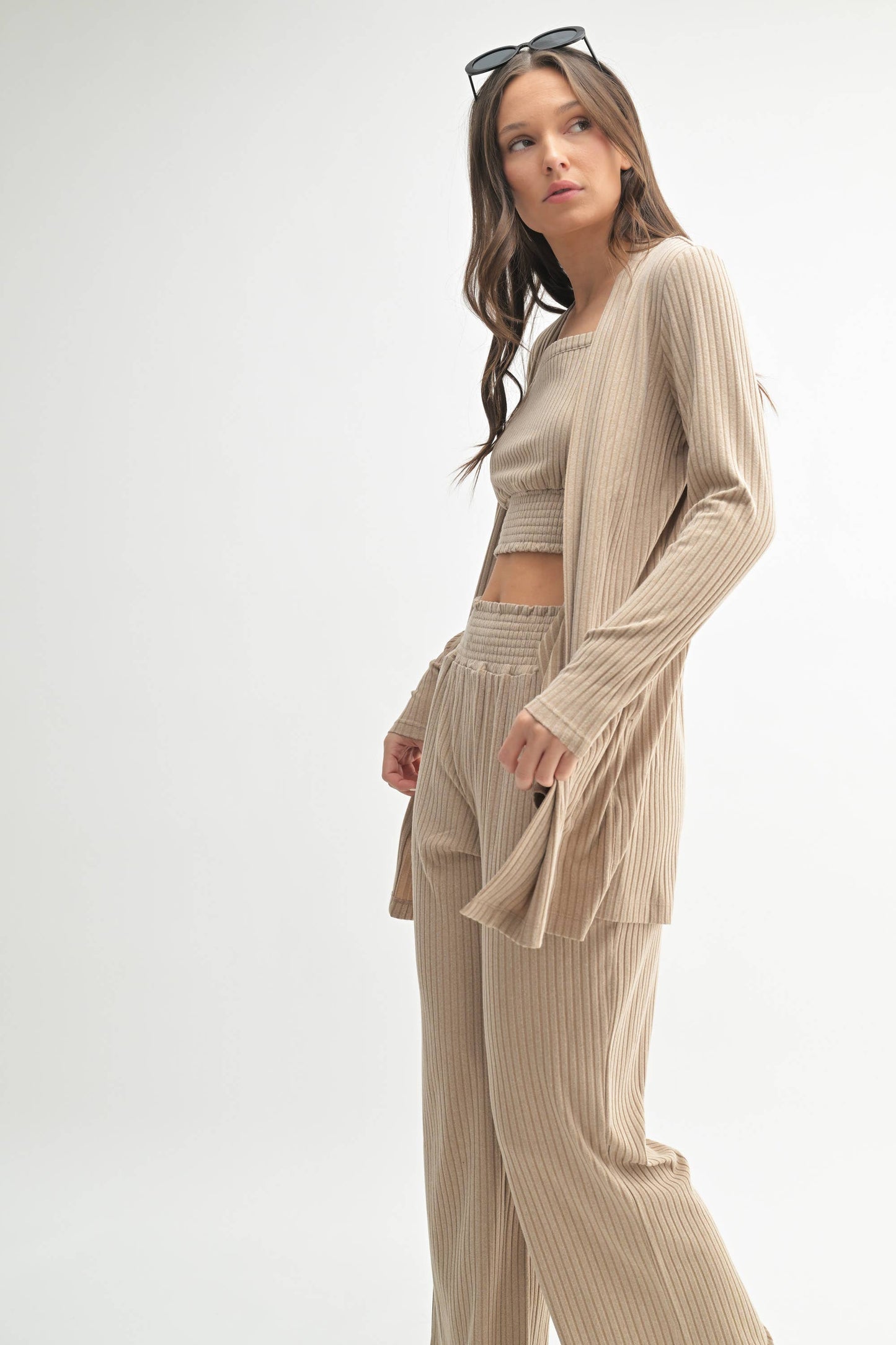 Mono B Soft Ribbed Longline Cardigan - Natural