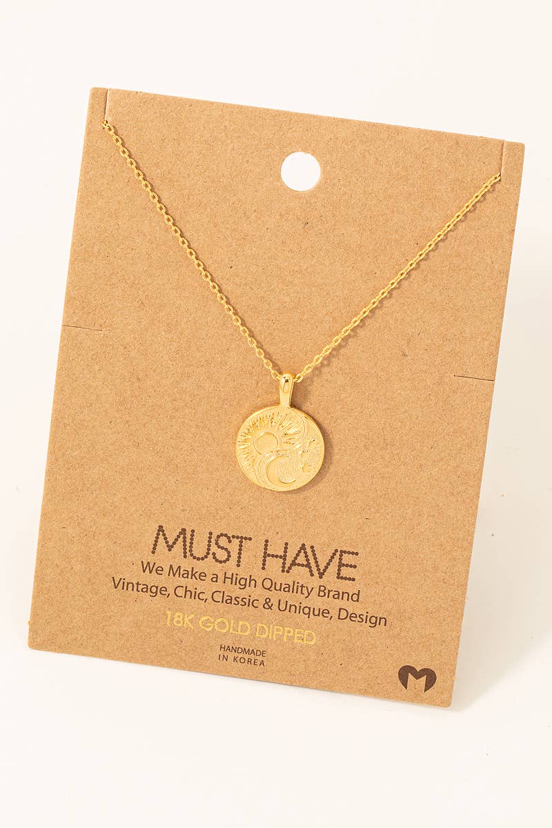 Mini Sun And Moon Coin Pendant Necklace: G