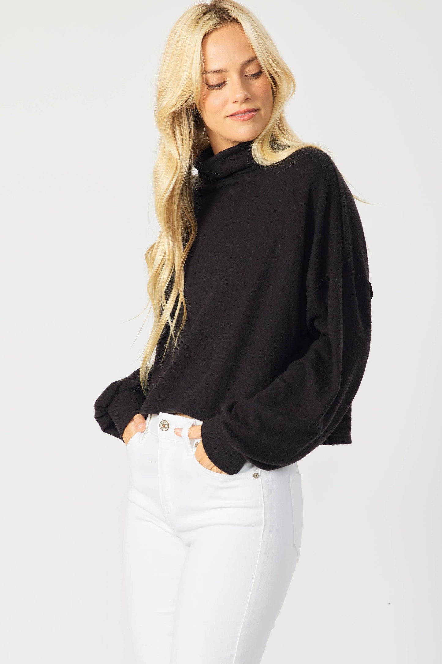 Bree Brushed Knit Cashmere Soft Pullover - Black