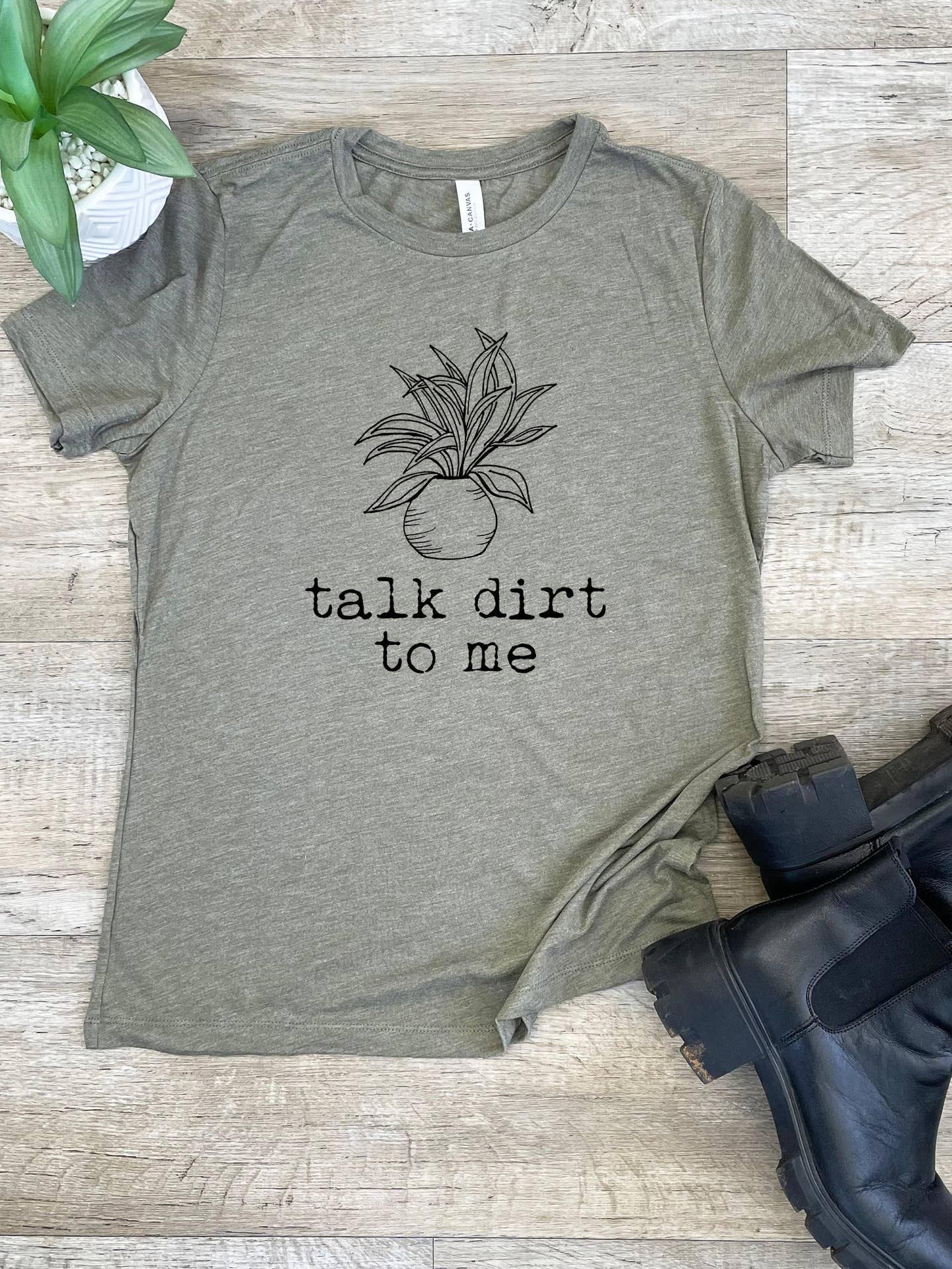 "Talk Dirt To Me" Plant Lover Tee - Heather Olive