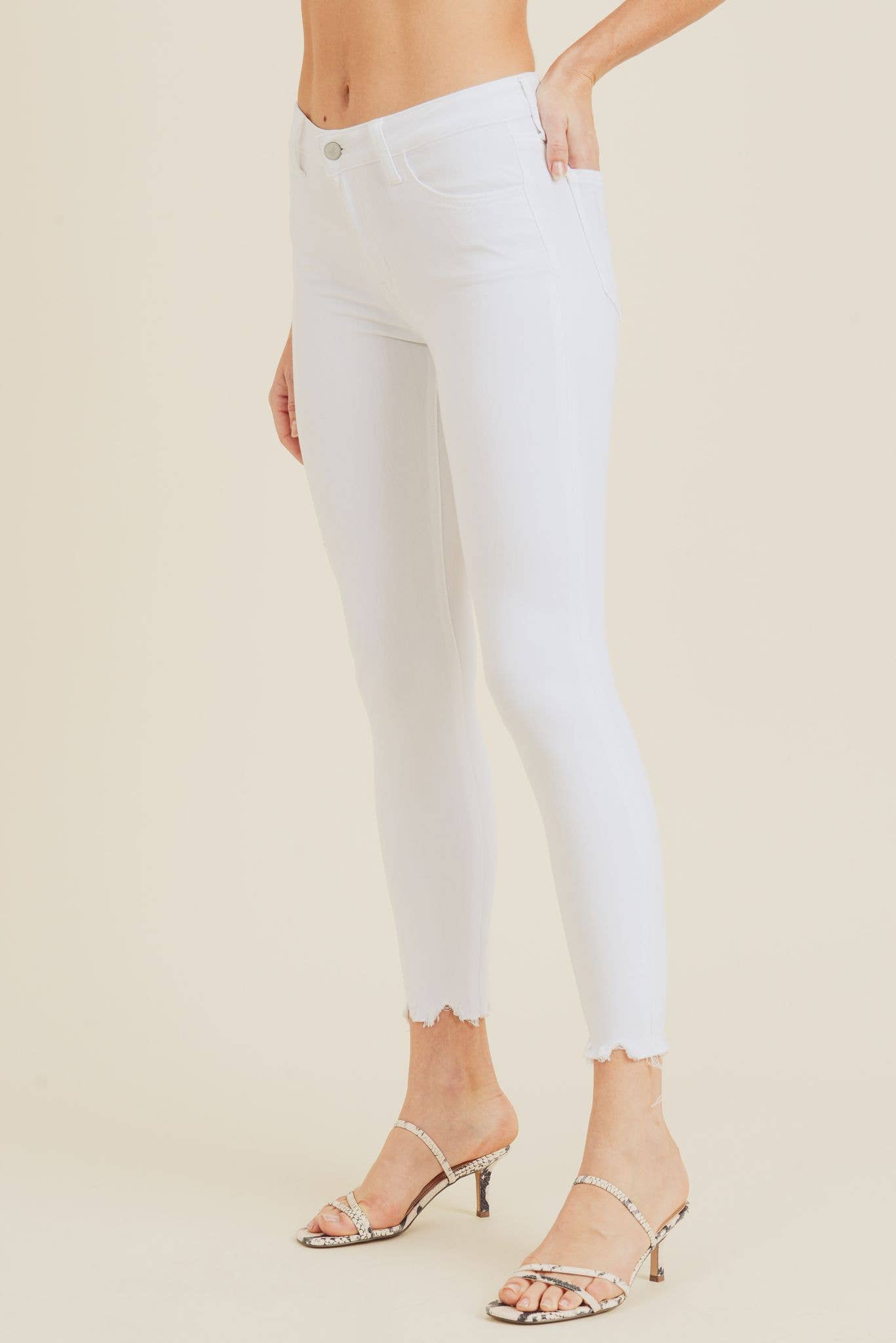Just USA brand High-Rise Frayed Hem Skinny Jeans - White