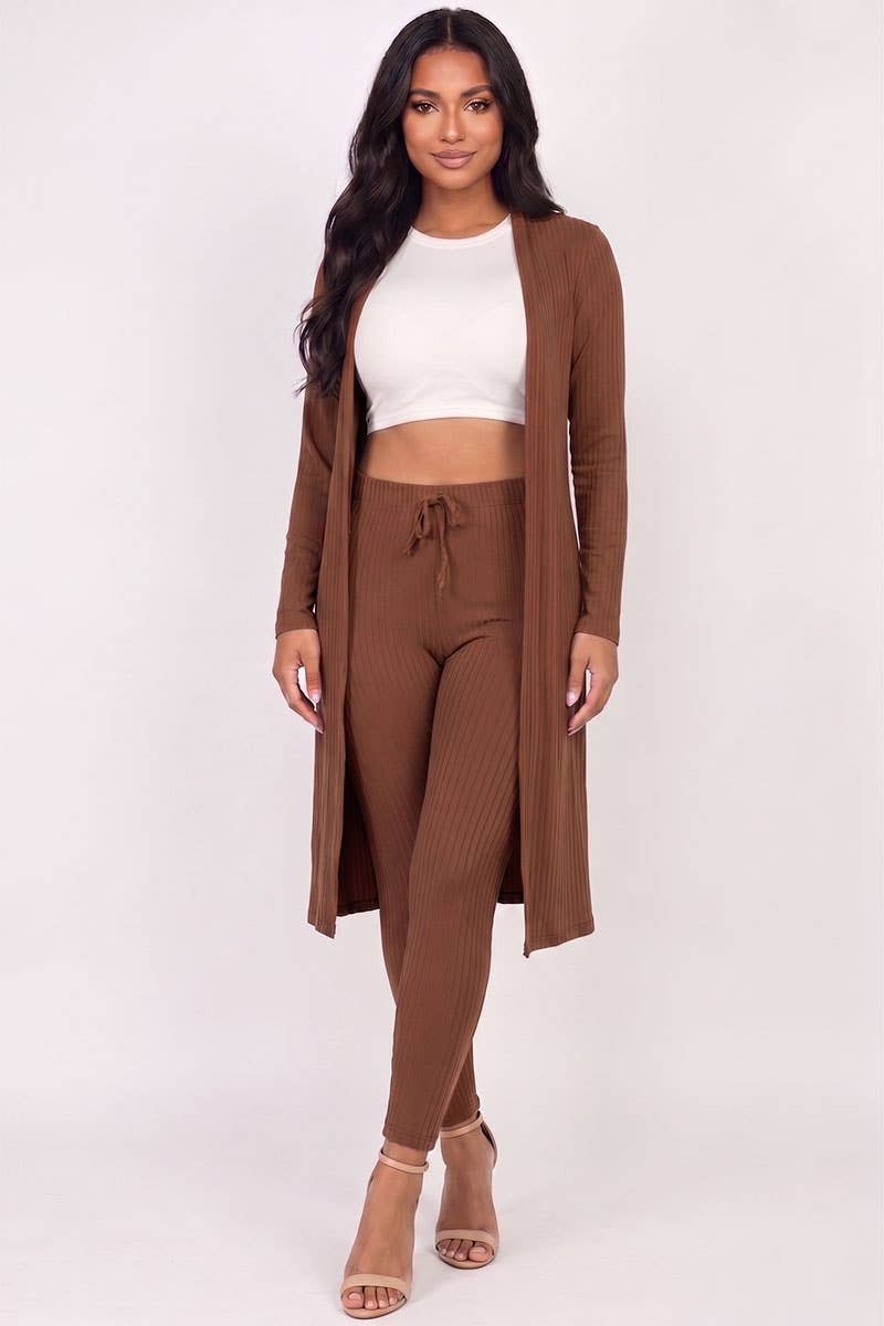 Remi Ribbed Cardigan & Leggings Set - Mocha