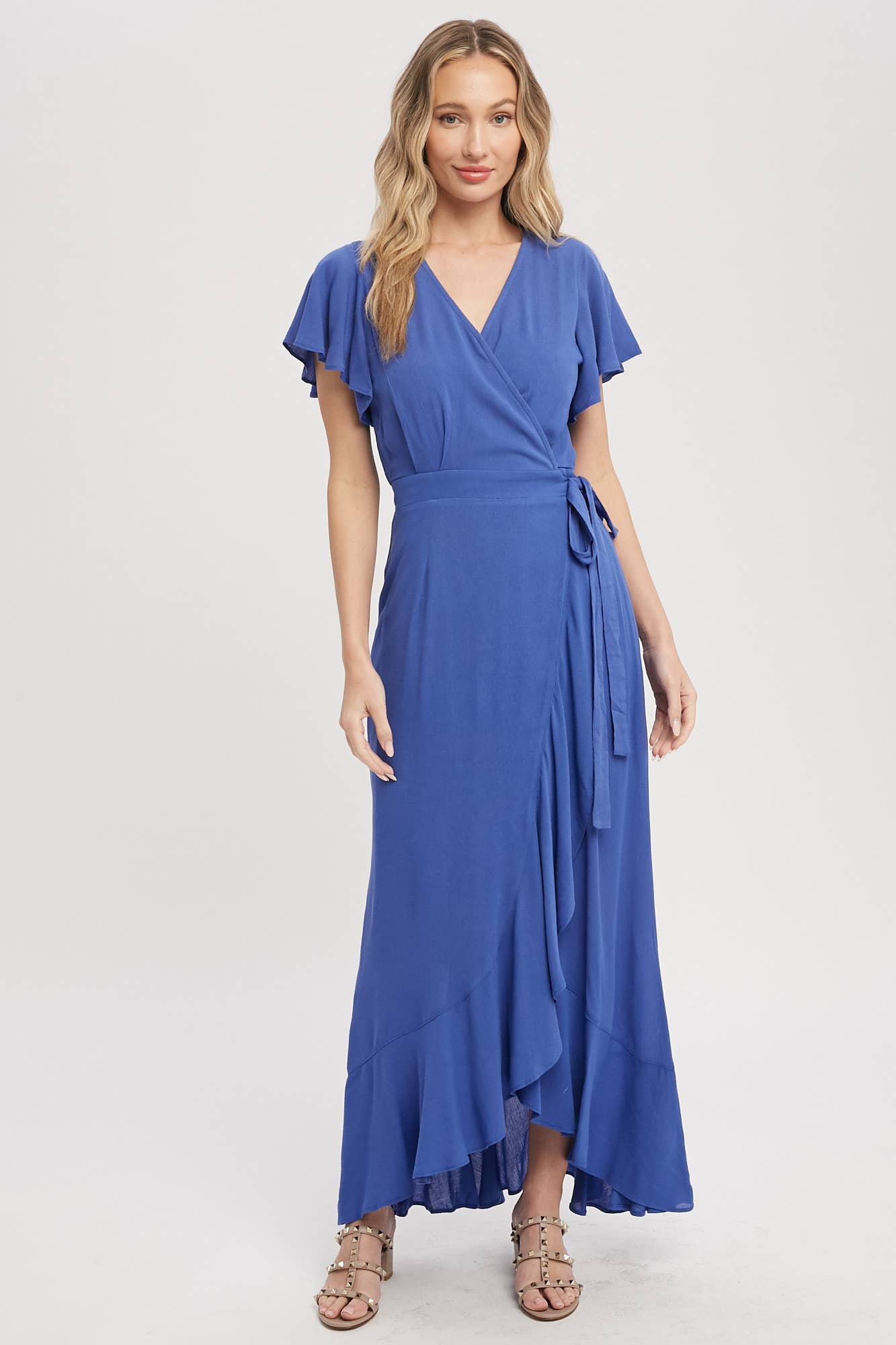 Ayla Ruffle Hem Wrap Dress - Blue