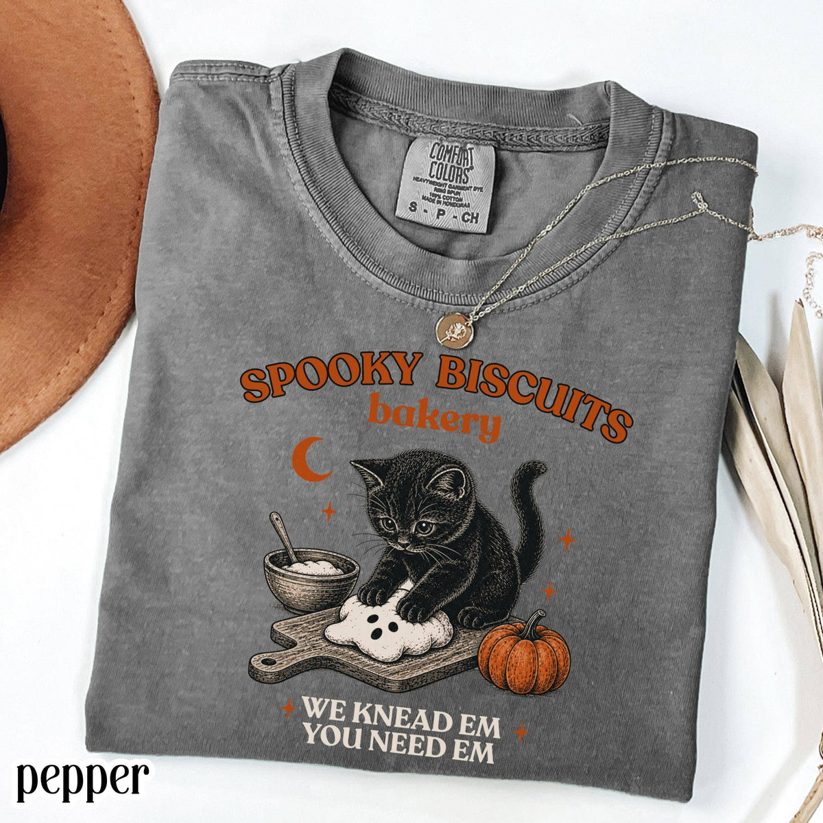 Comfort Colors Kitty Biscuits Shirt, Spooky Season Tee : Ivory / XL