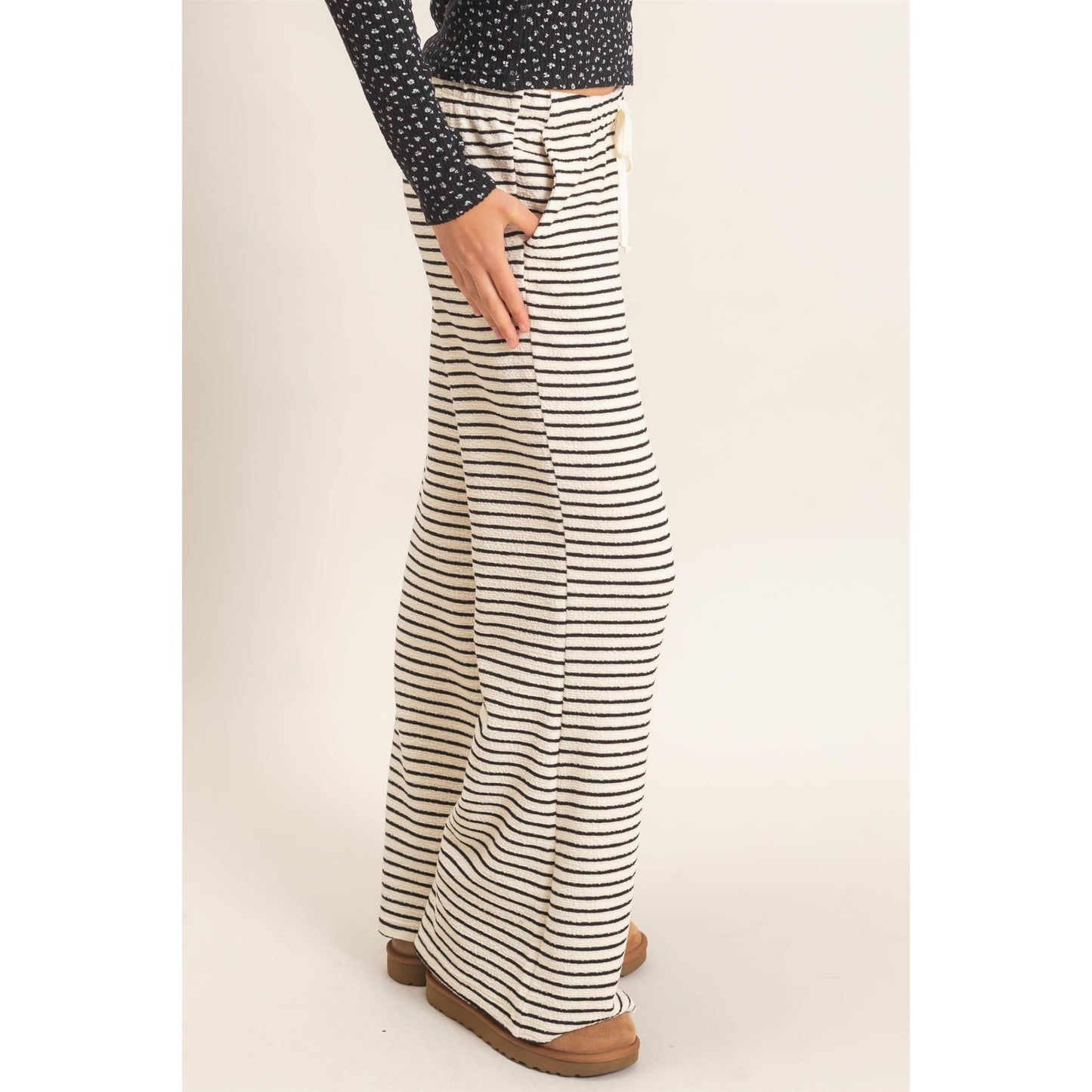 Striped Wide Leg Pants - Cream/Black
