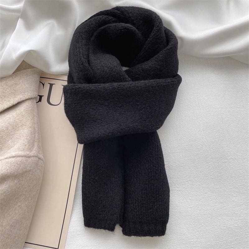 Classic Solid Color Knitted Scarf: Grey