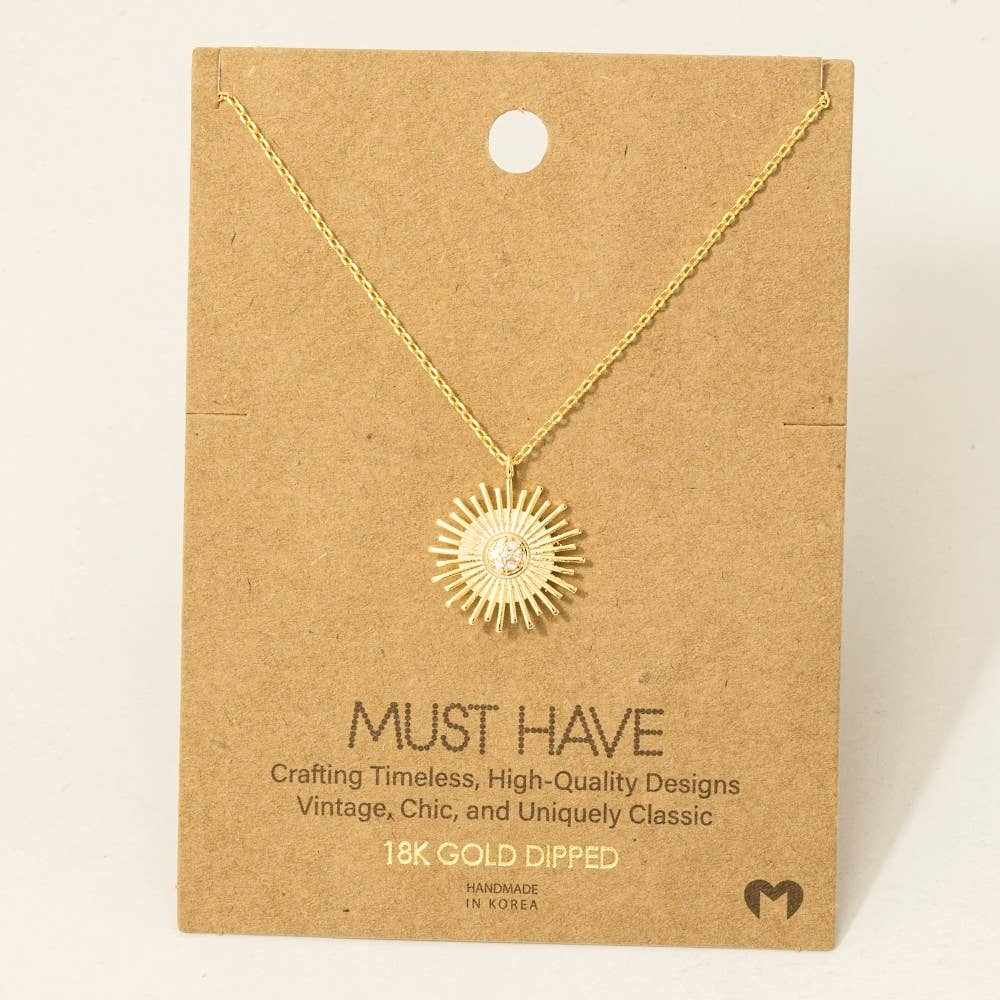 Circle Sun Shine Ray Pendant Necklace: G
