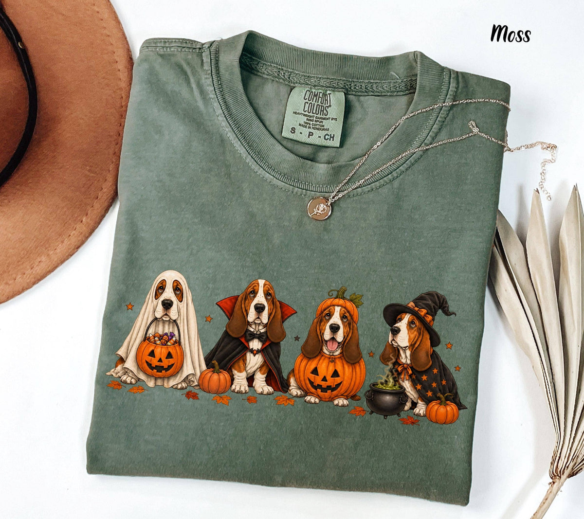Comfort Colors Basset Hound Halloween Tee, Cute Costume Dog: Ivory / XL
