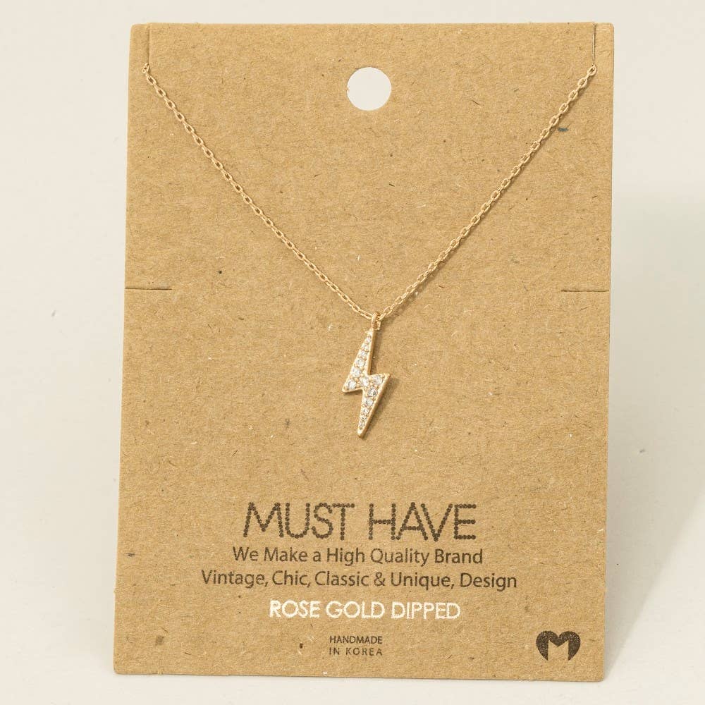 Gold Dipped Pave Lightning Bolt Pendant Necklace: G