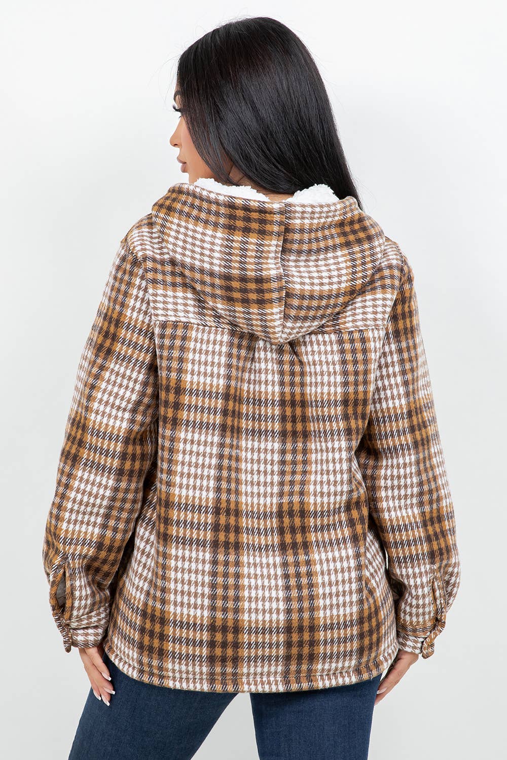 Nicole Plaid Hooded Flannel Shacket With Faux Fur Lining