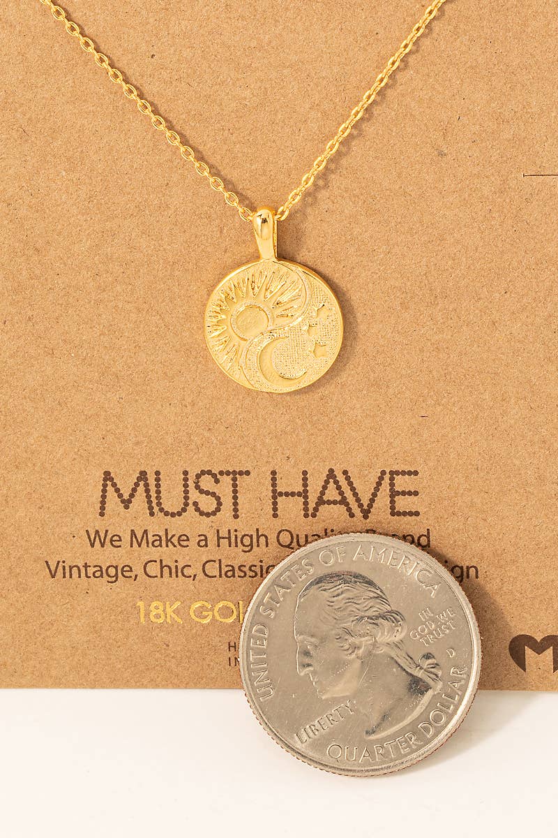 Mini Sun And Moon Coin Pendant Necklace: G