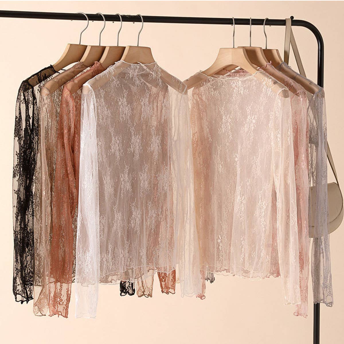 Sexy Mesh Blouse - Long Sleeve Lace Top for Women_CWTBLL3619: APRICOT / (L) 1