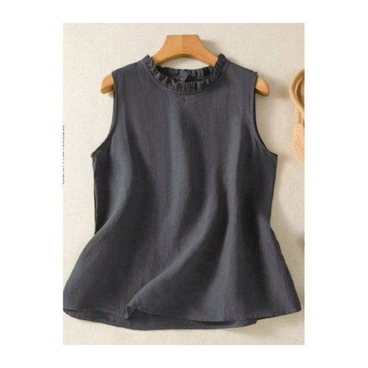 Sophia Ruffle Neck Sleeveless Top: Dark Gray