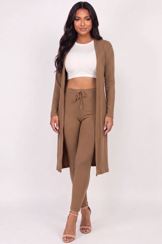 Remi Ribbed Cardigan & Leggings Set - Mocha